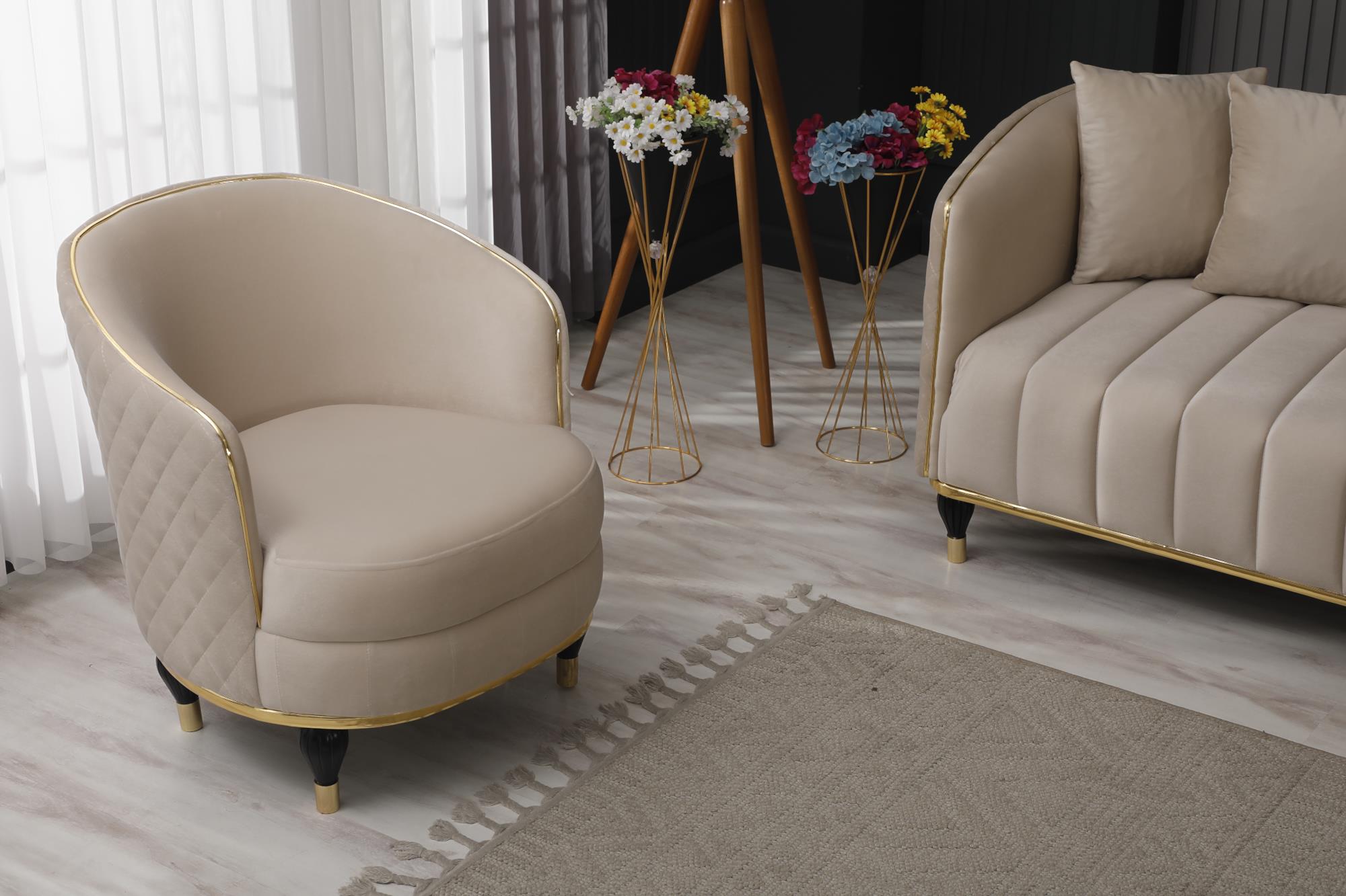 Toronto 3-pieces (Sofa & Loveseat & Chair) Livingroom Set Cream