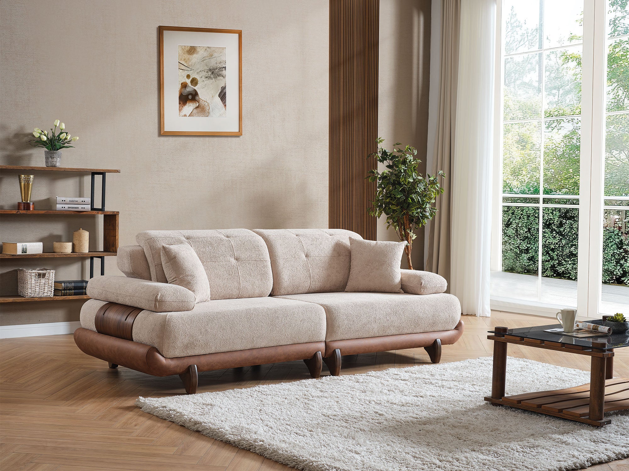 Alexa 4-pieces (Sofa & Module Sofa & 2 Chair) Livingroom Set Cream
