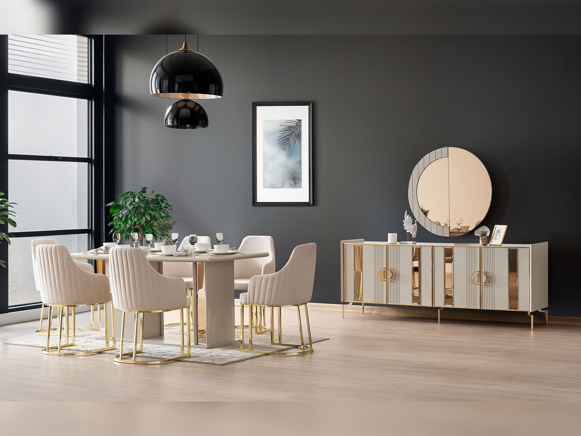 Antik Diningroom (Consol With Mirror & Dining Table & 6 Dining Chair)
