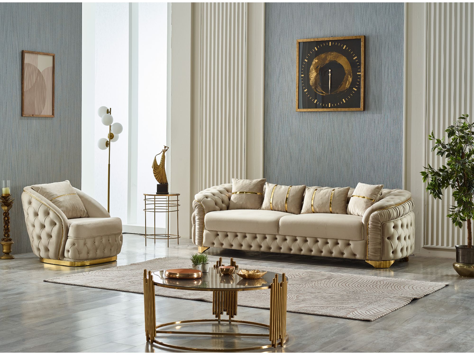 Arizona 3-pieces (Sofa & Loveseat & Chair) Livingroom Set Beige