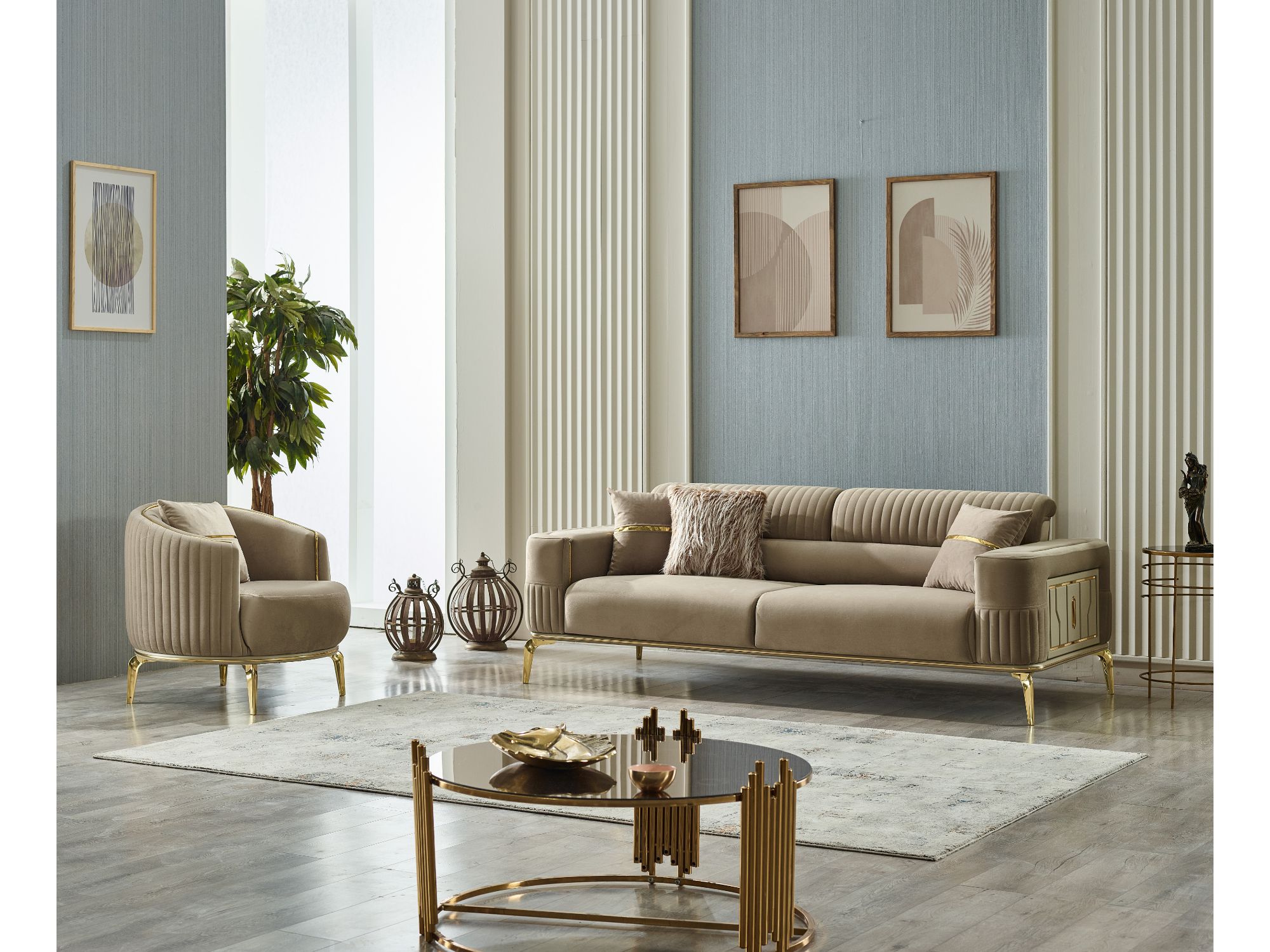 Armoni 3-pieces (Sofa & Loveseat & Chair) Livingroom Set Beige
