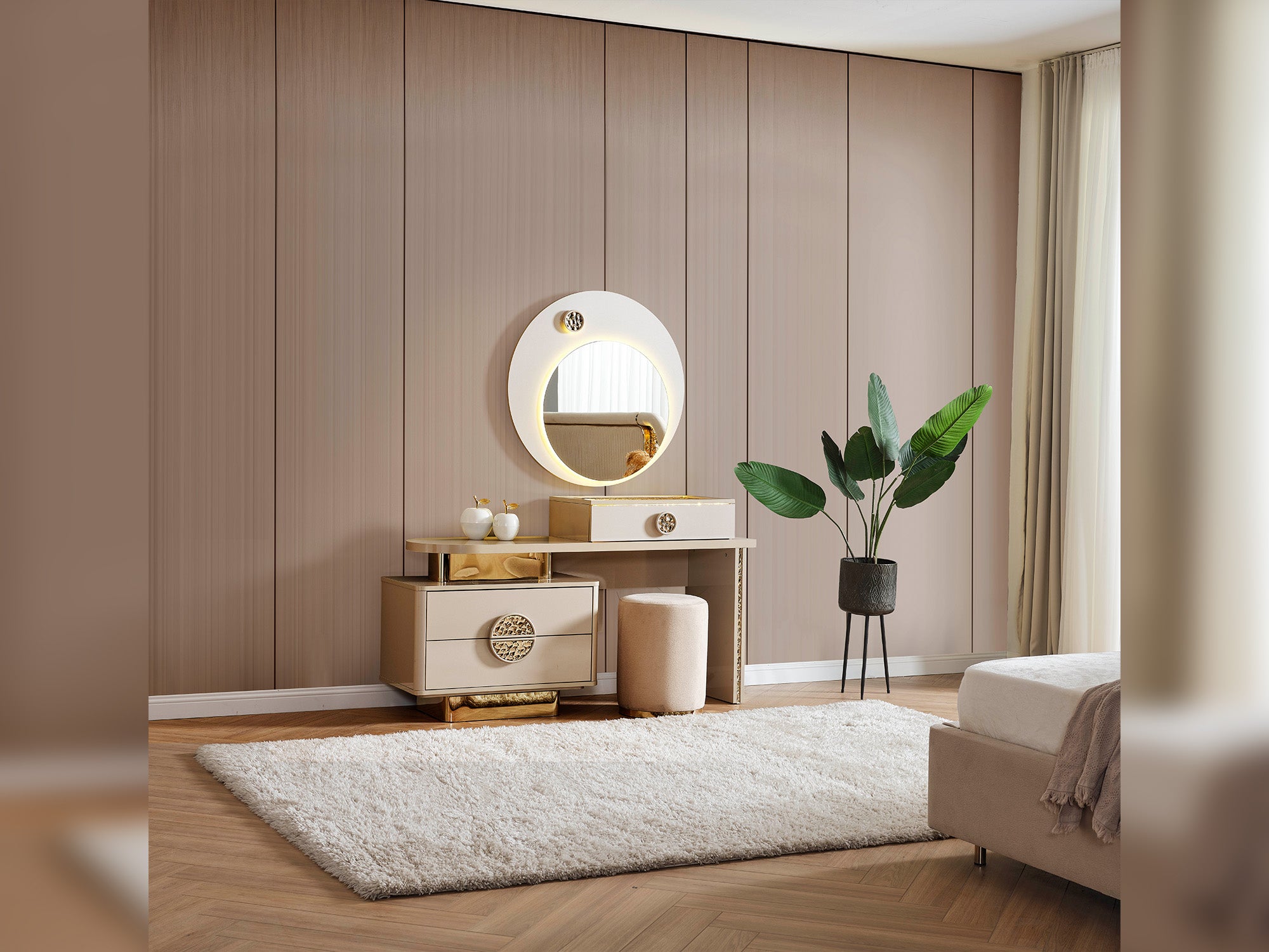 Armoni Elf Dresser With Mirror & Ottoman