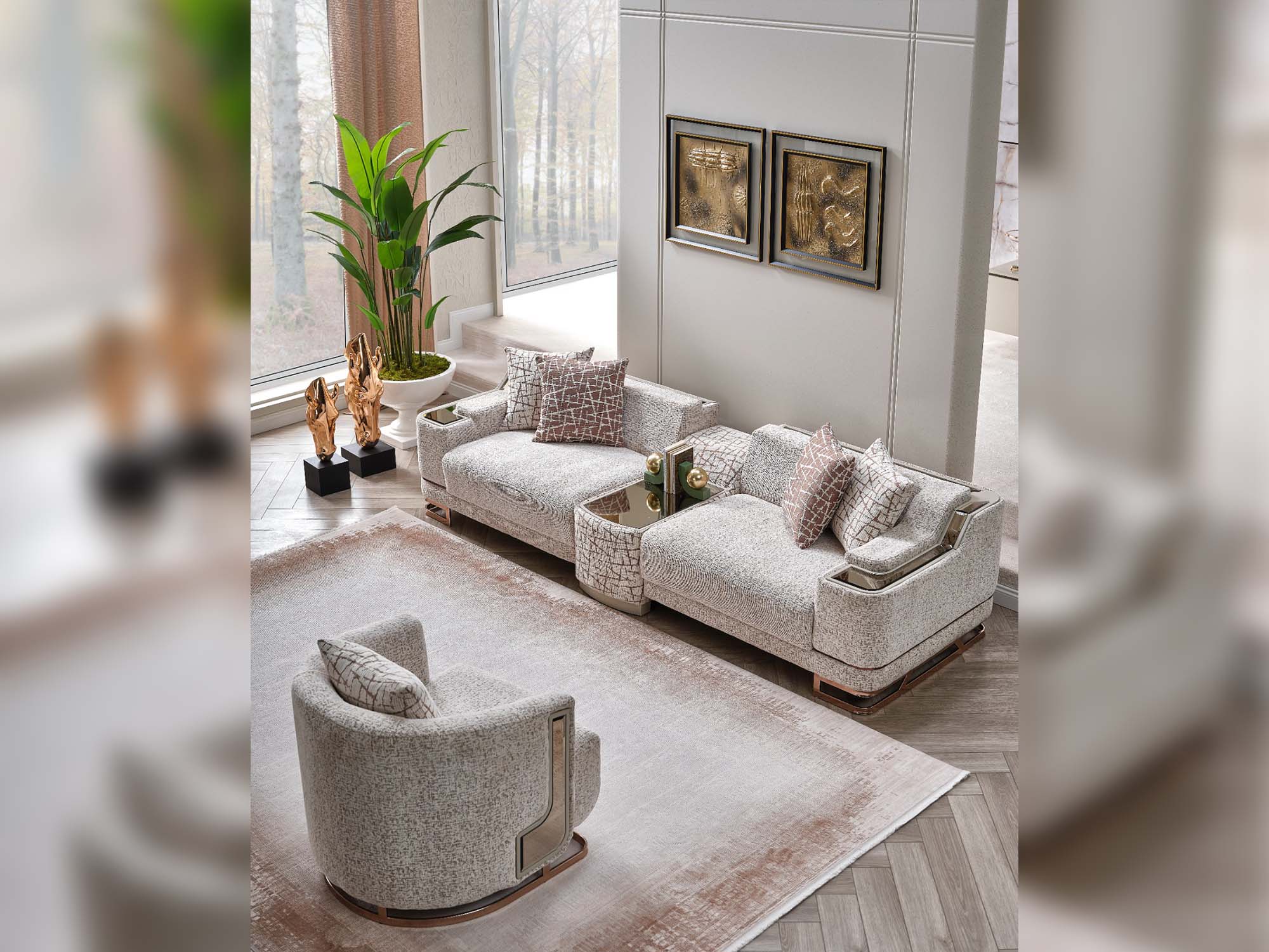 Asel 4-pieces (Four Seat Sofa & Sofa & 2 Chair) Livingroom