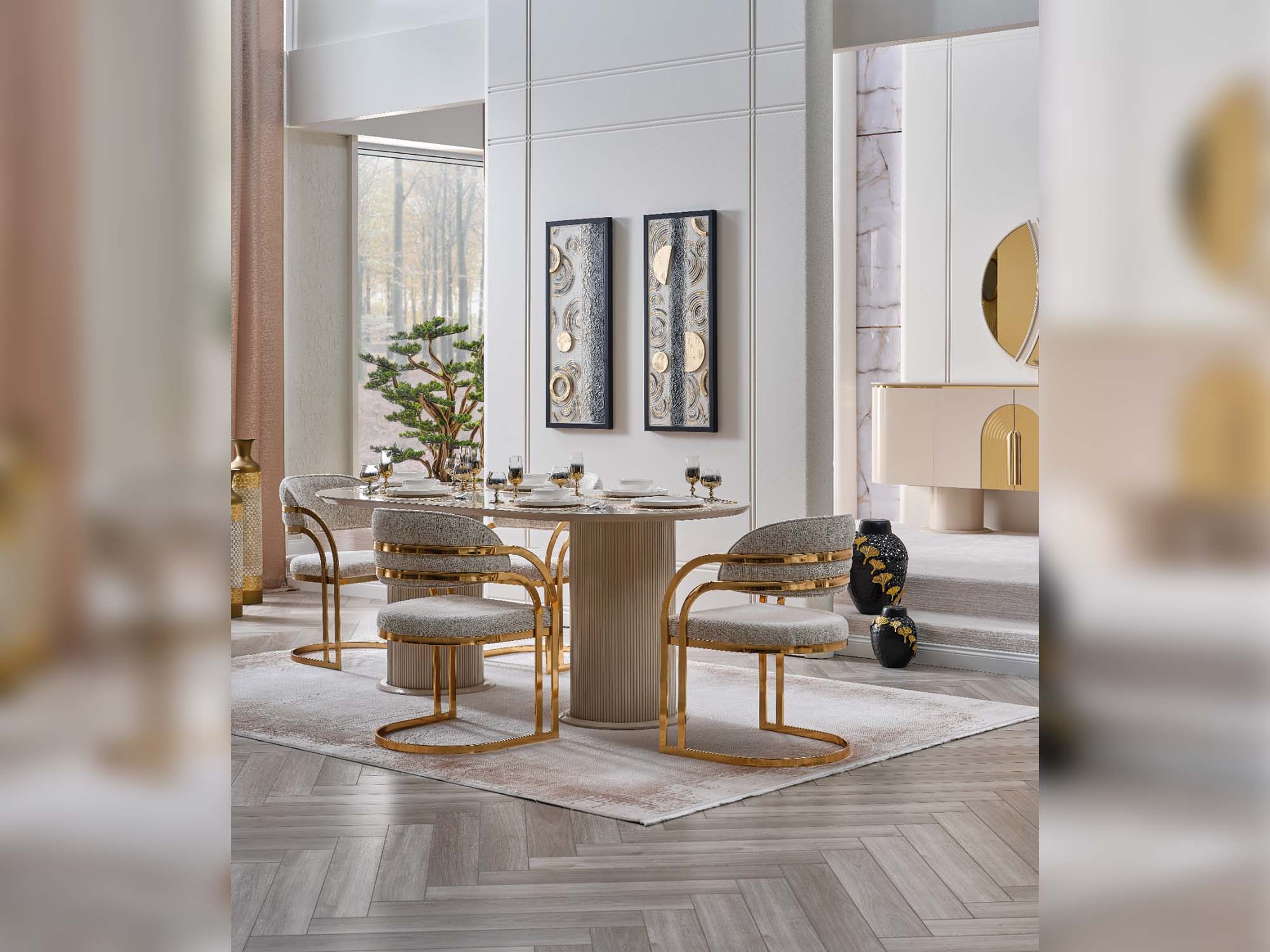 Asos Diningroom (Consol With Mirror & Dining Table & 6 Dining Chair)