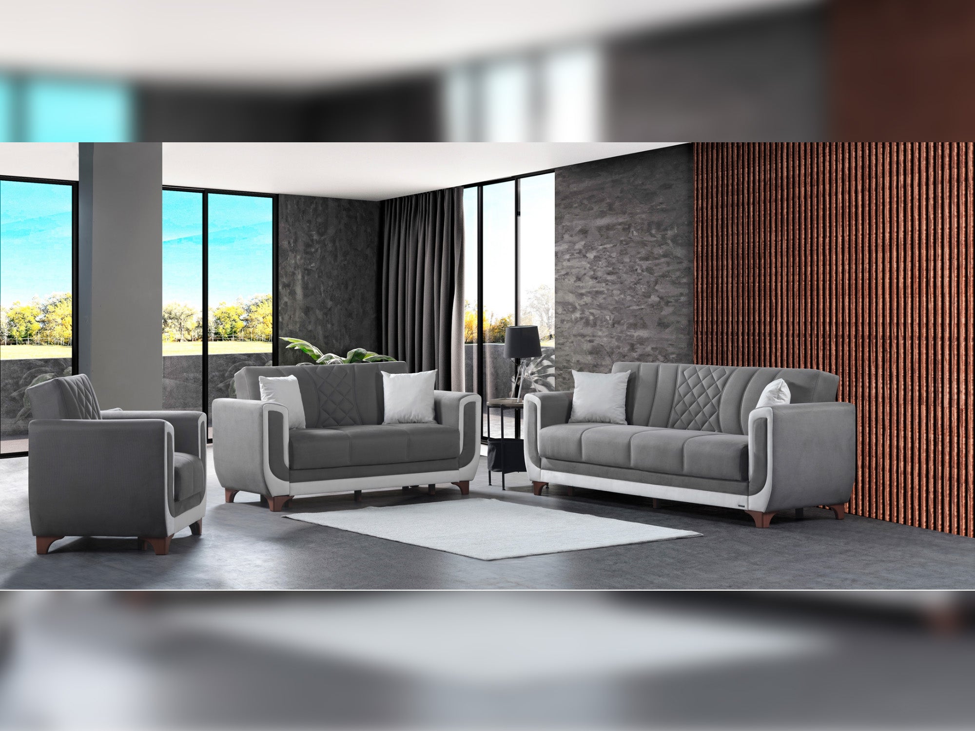 Berre 3-pieces (Sofa & Loveseat & Chair) Livingroom Set Grey
