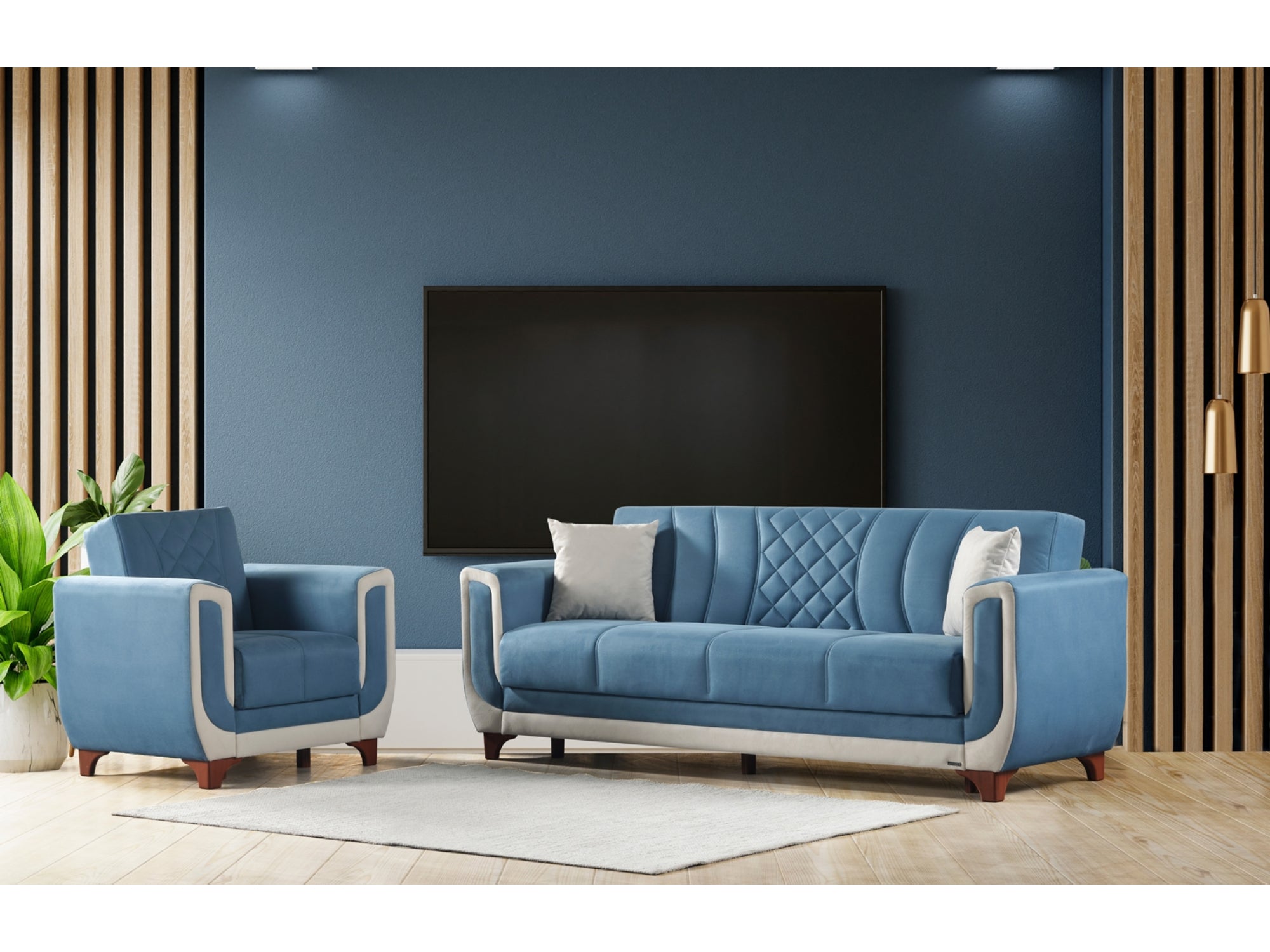 Berre 3-pieces (Sofa & Loveseat & Chair) Livingroom Set Blue