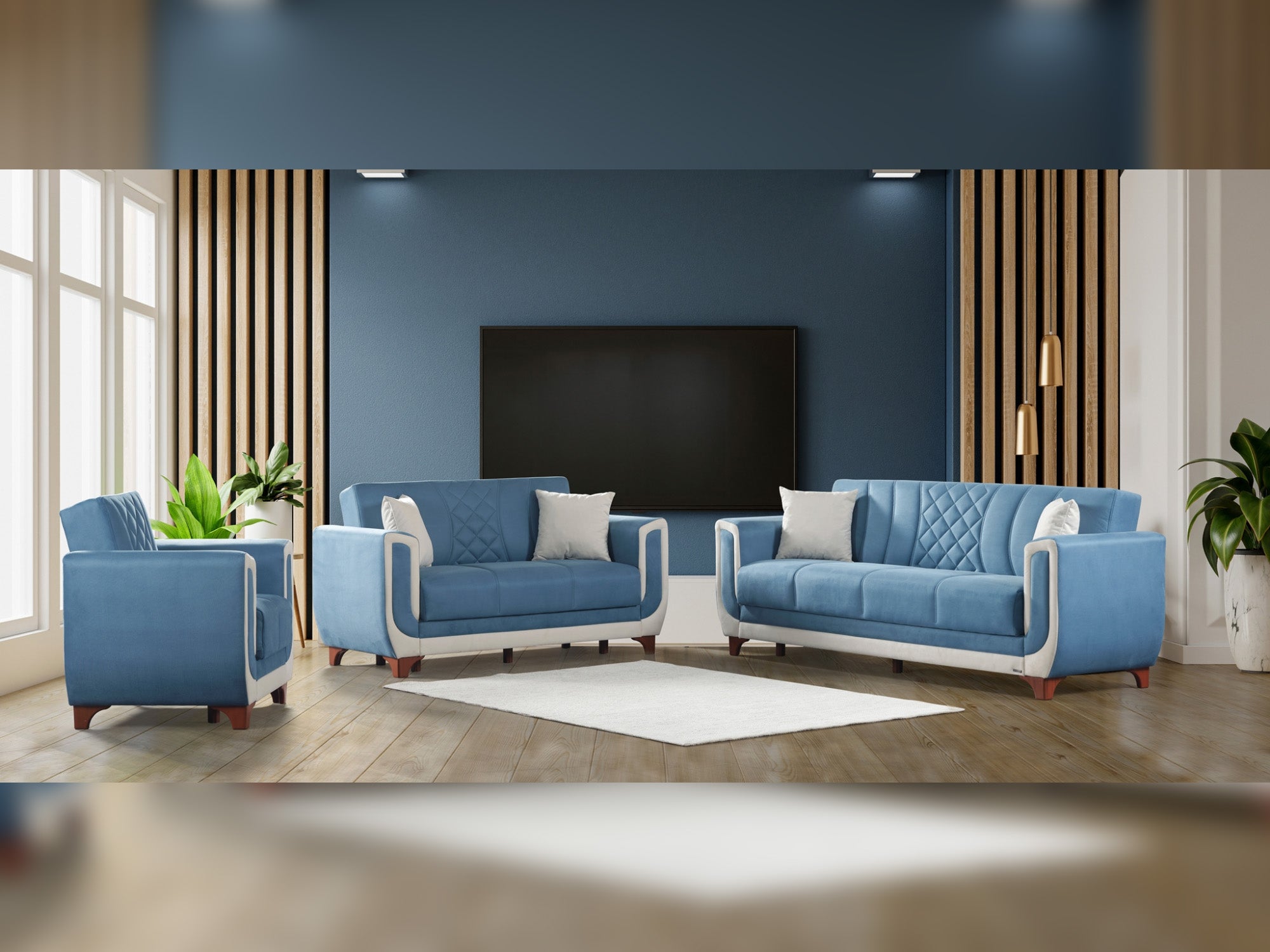 Berre 3-pieces (Sofa & Loveseat & Chair) Livingroom Set Blue