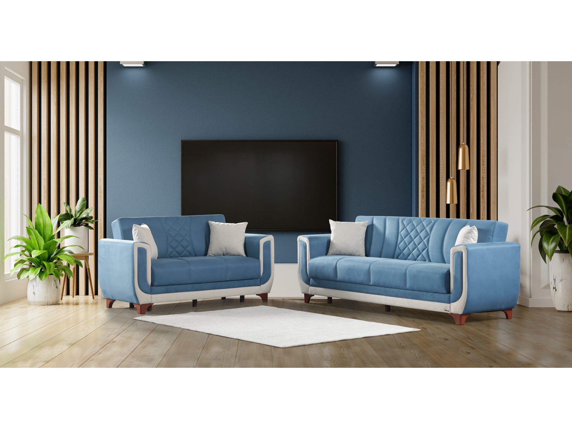 Berre 3-pieces (Sofa & Loveseat & Chair) Livingroom Set Blue
