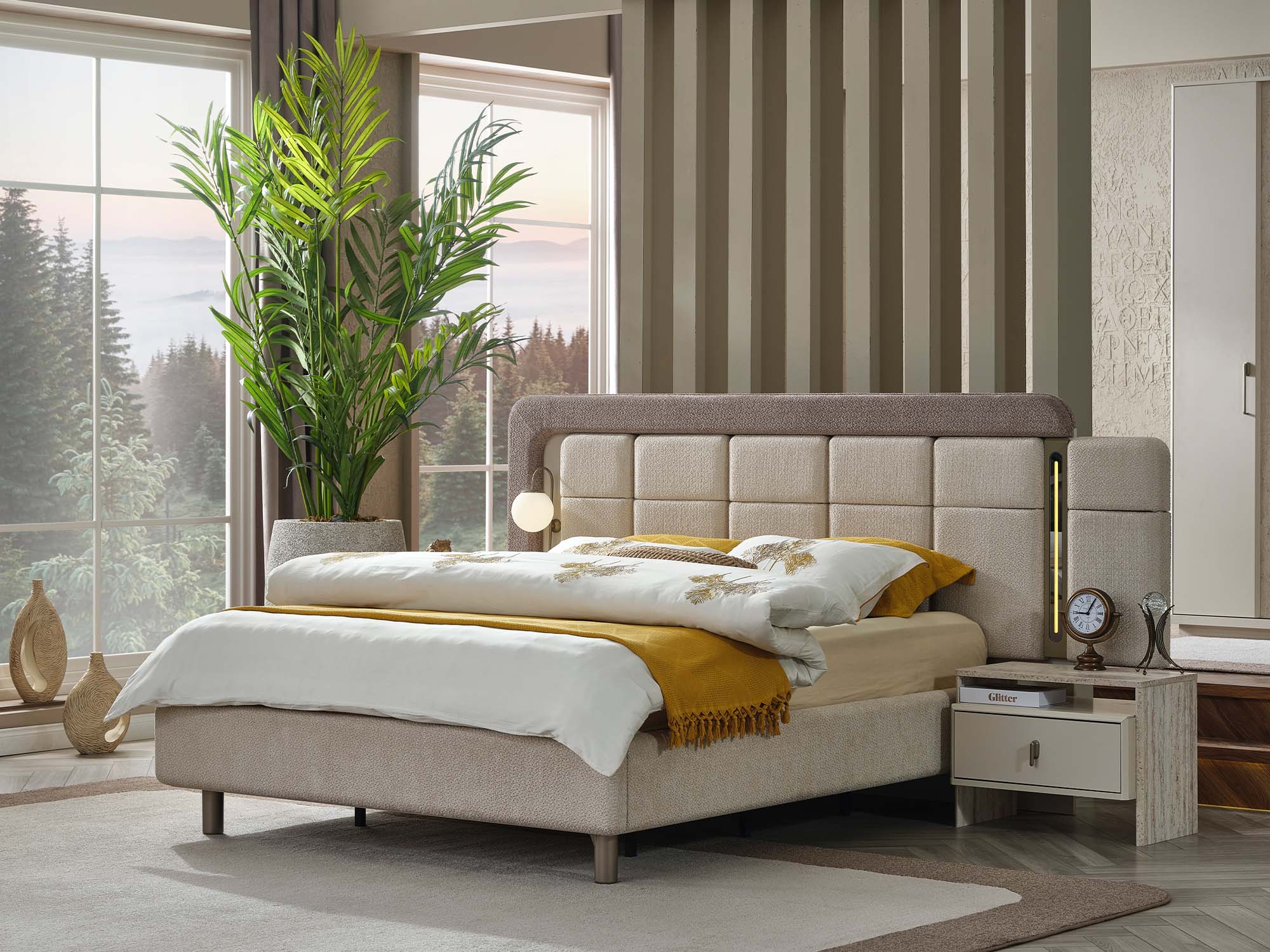 Bern Bedroom (Queen Frame With Headboard & Dresser With Mirror & 2 Nightstand)
