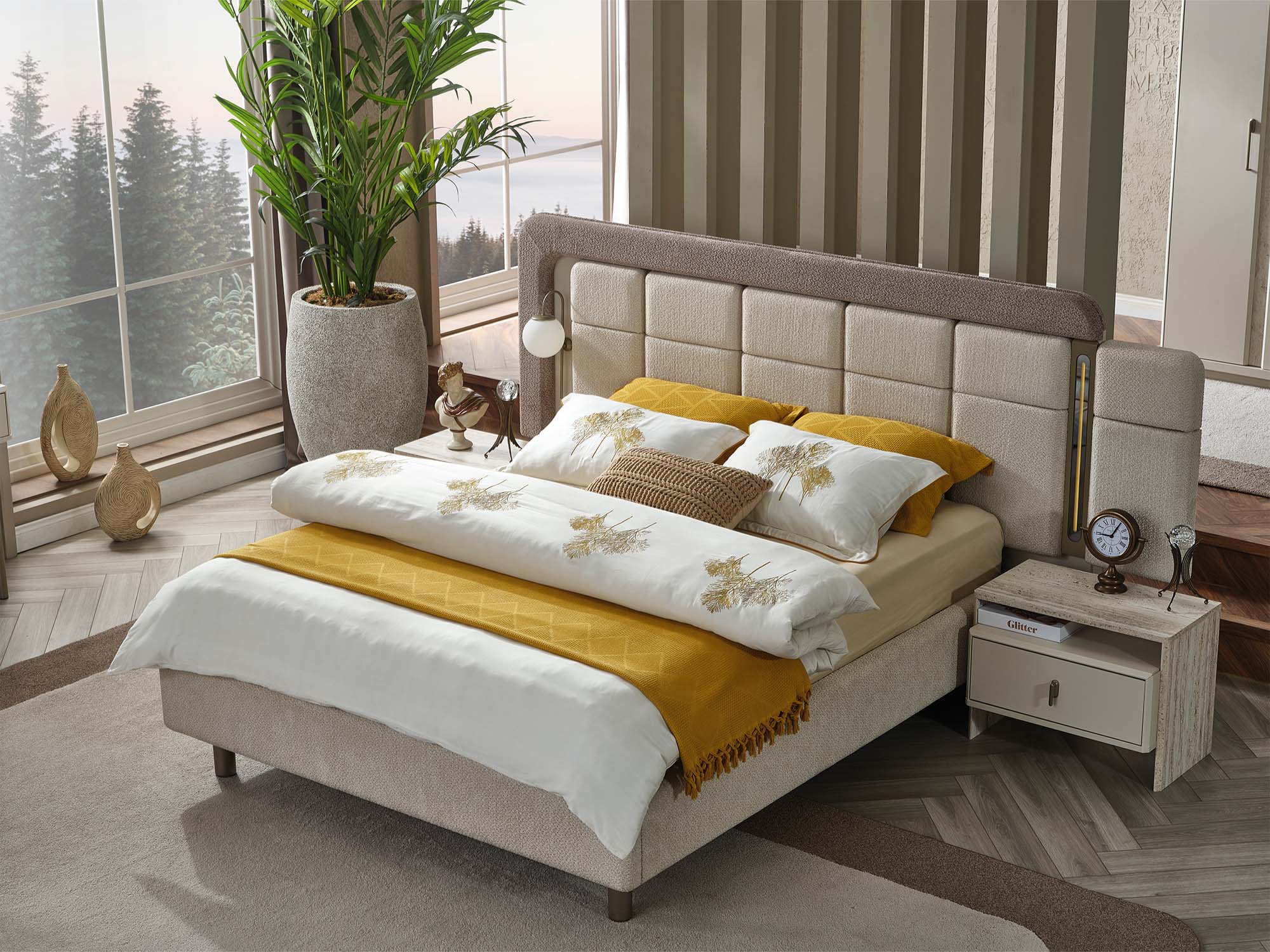 Bern Bedroom (Queen Frame With Headboard & Dresser With Mirror & 2 Nightstand)