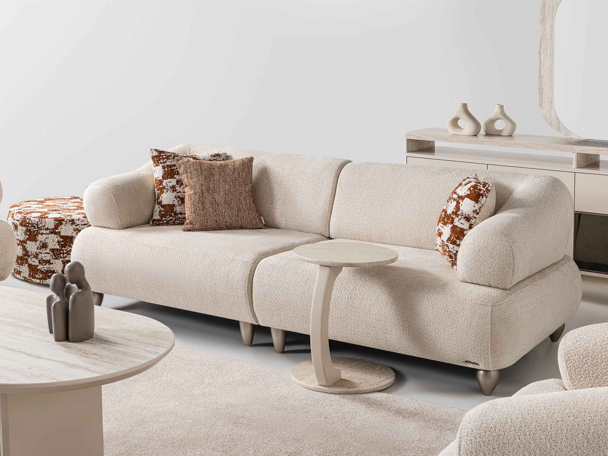 Bern 3-pieces (Sofa & Loveseat & Chair) Livingroom Set Cream