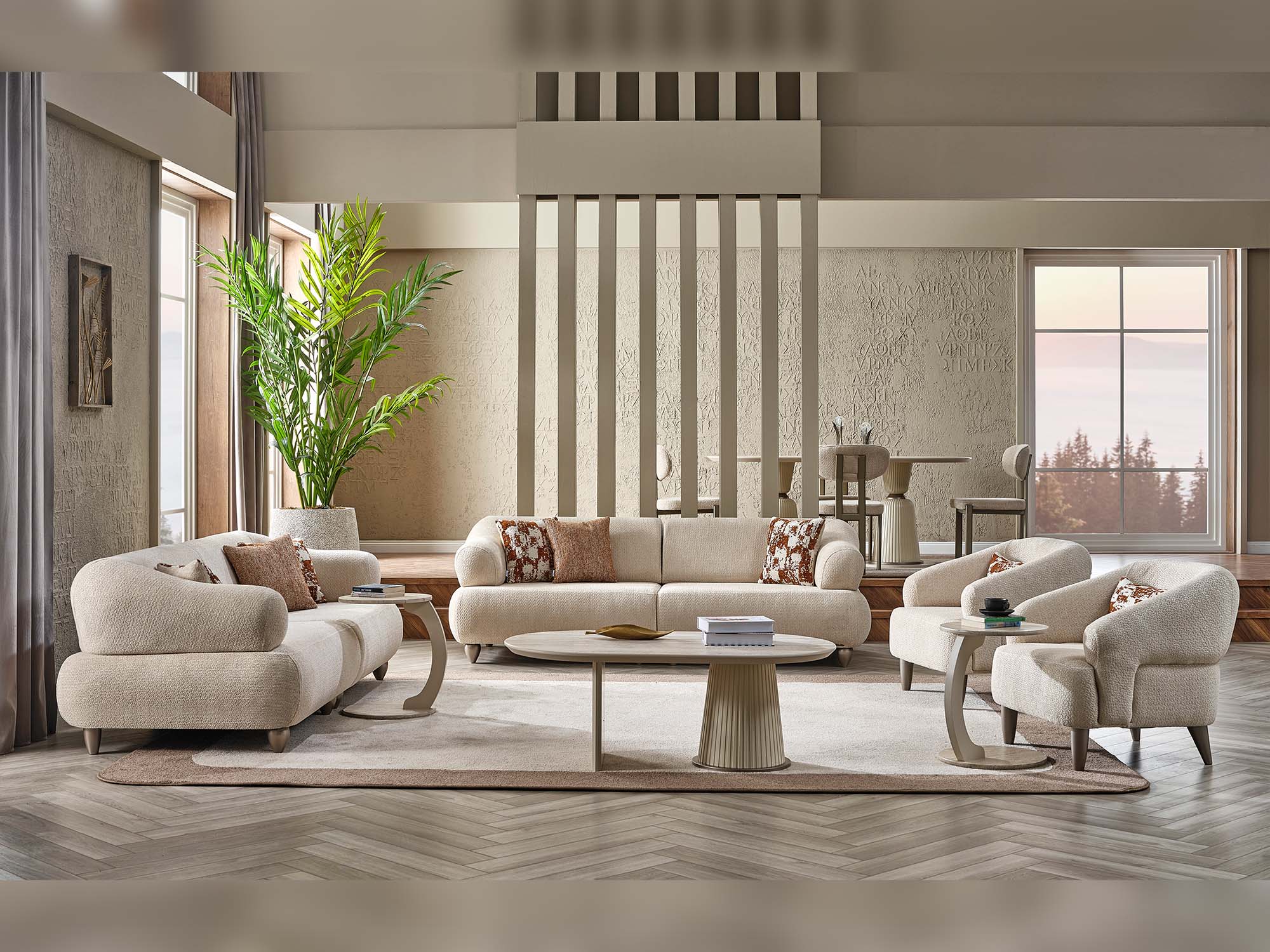 Bern 3-pieces (Sofa & Loveseat & Chair) Livingroom Set Cream