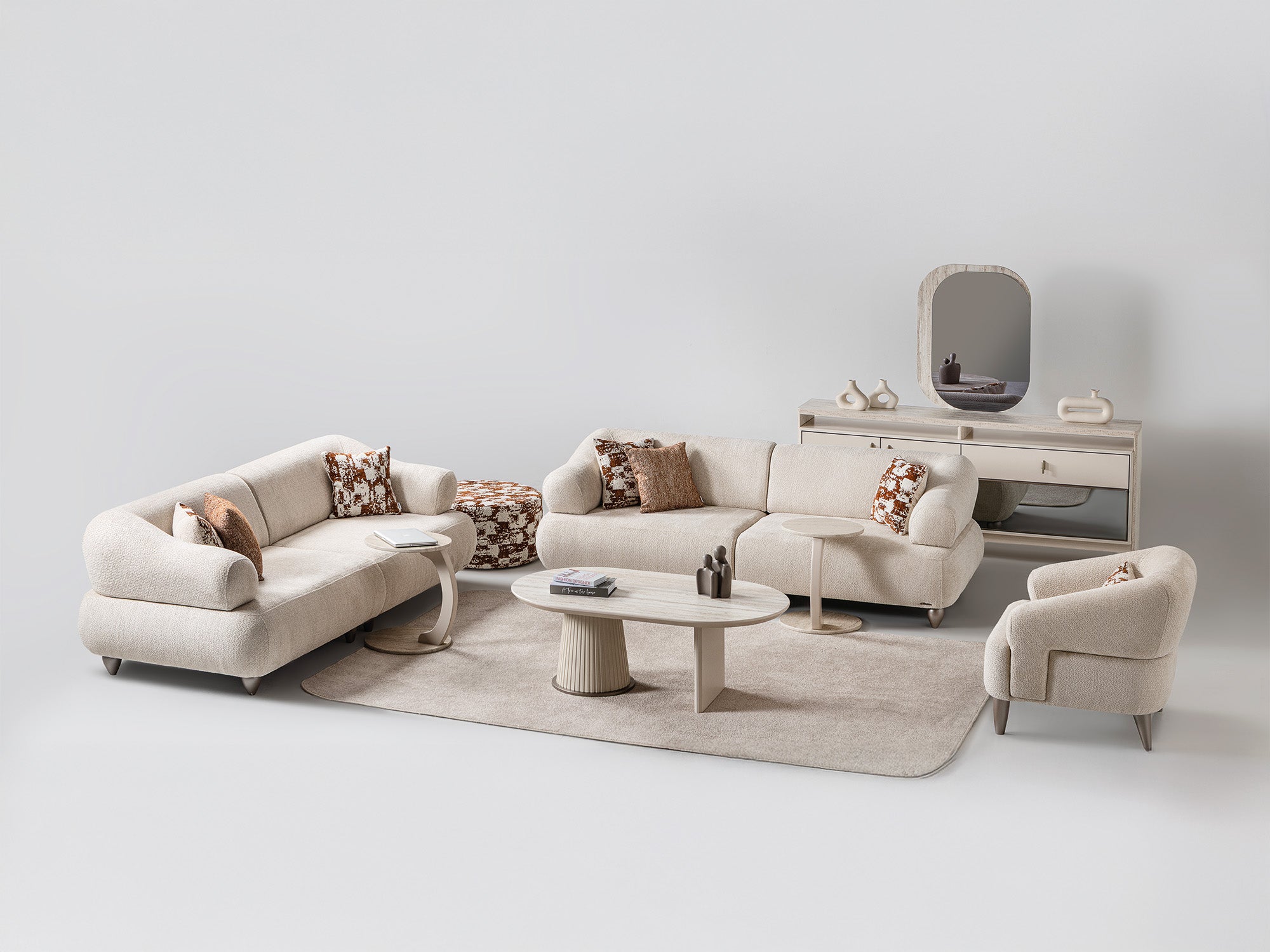 Bern 3-pieces (Sofa & Loveseat & Chair) Livingroom Set Cream