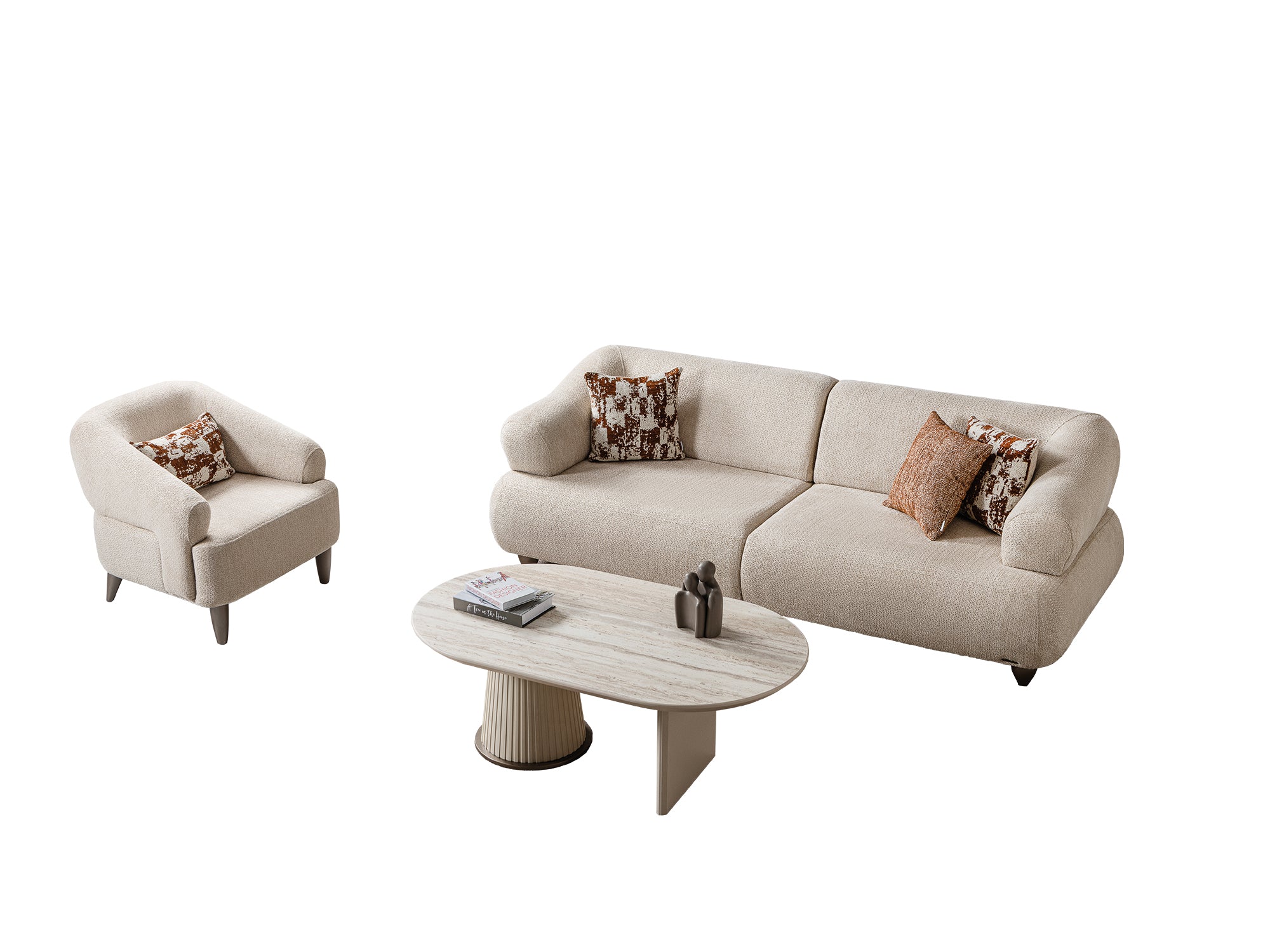 Bern 3-pieces (Sofa & Loveseat & Chair) Livingroom Set Cream
