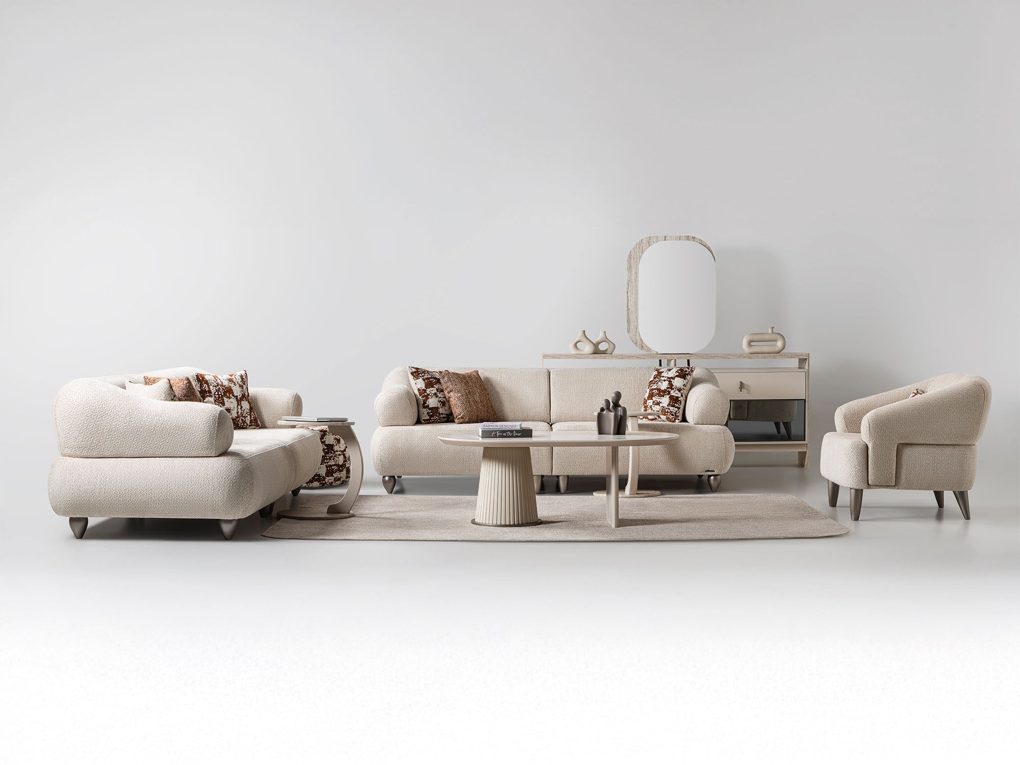 Bern 3-pieces (Sofa & Loveseat & Chair) Livingroom Set Cream