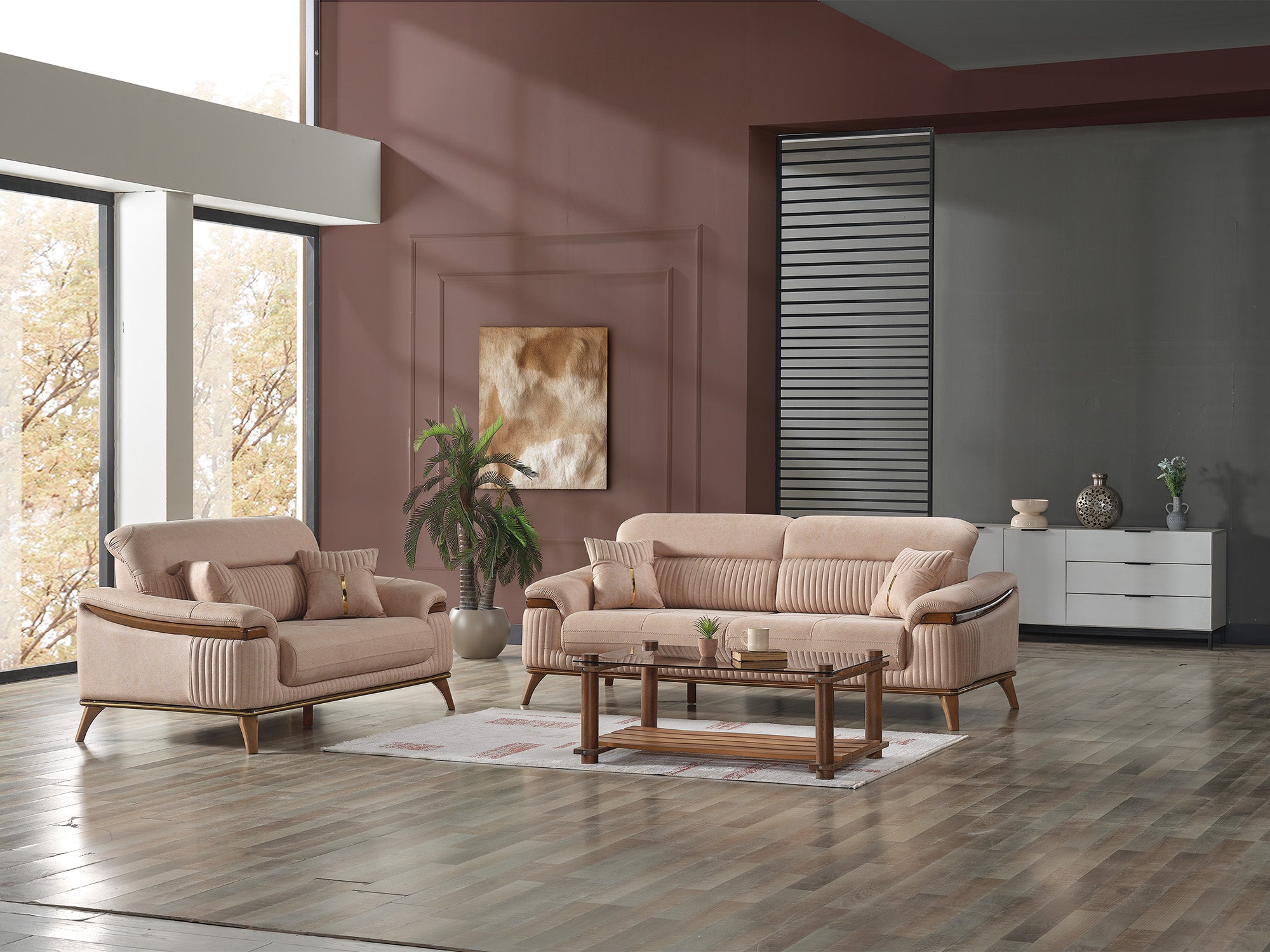 Beta 3-pieces (Sofa & Loveseat & Chair) Livingroom Set Beige