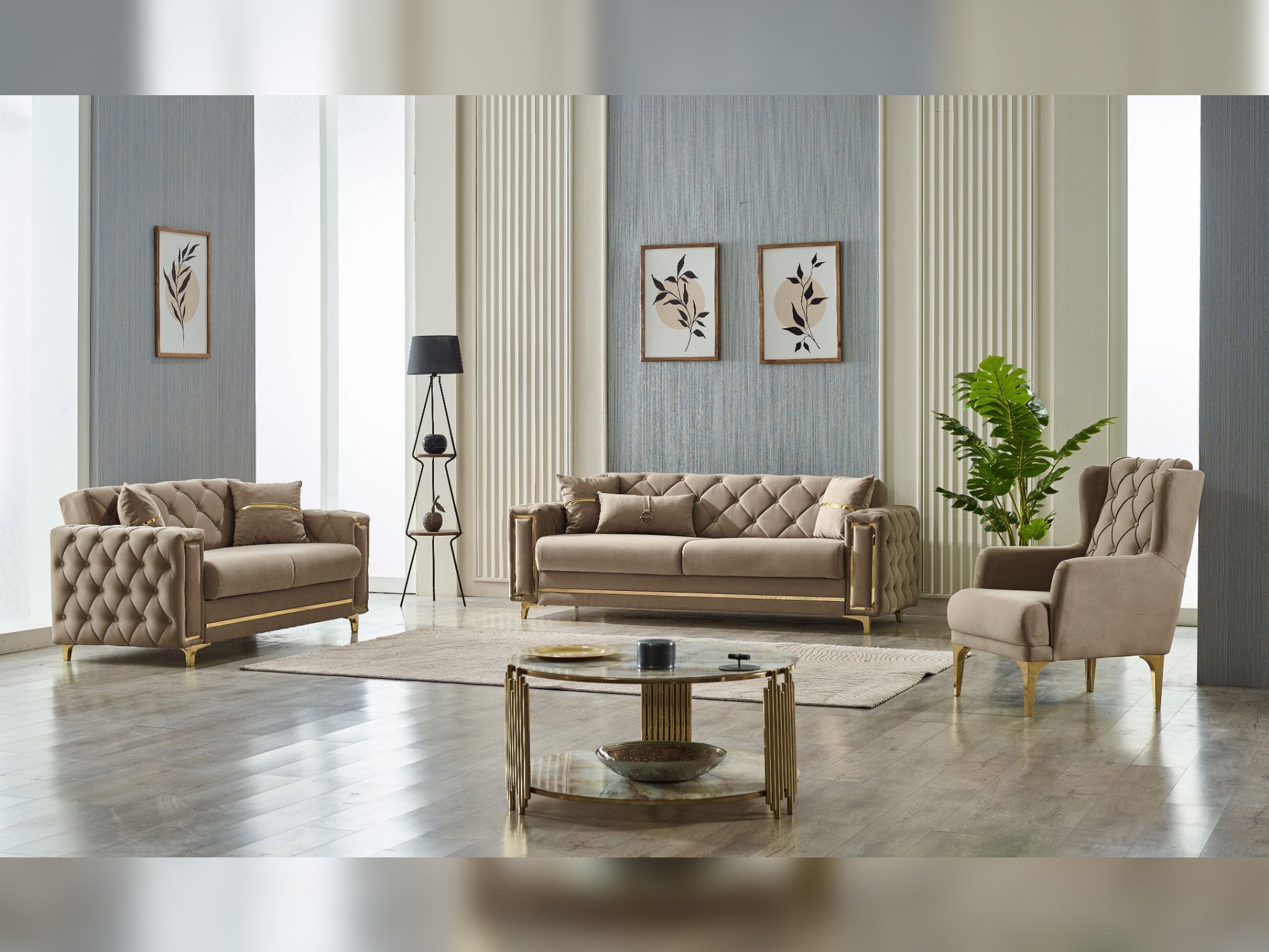Bolivya 3-pieces (Sofa & Loveseat & Chair) Livingroom Set Beige