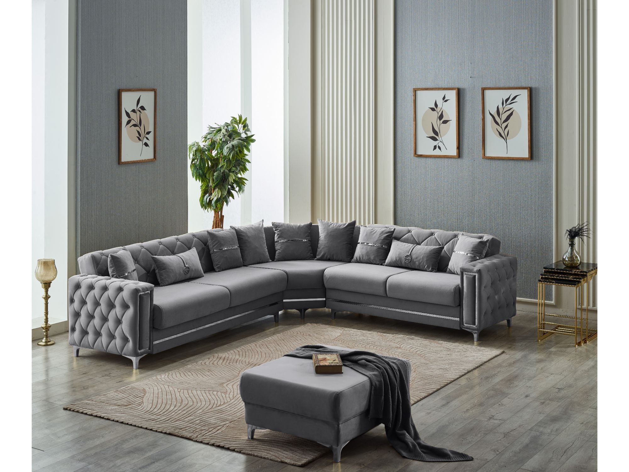 Bolivya Convertible Sectional Sofa Grey