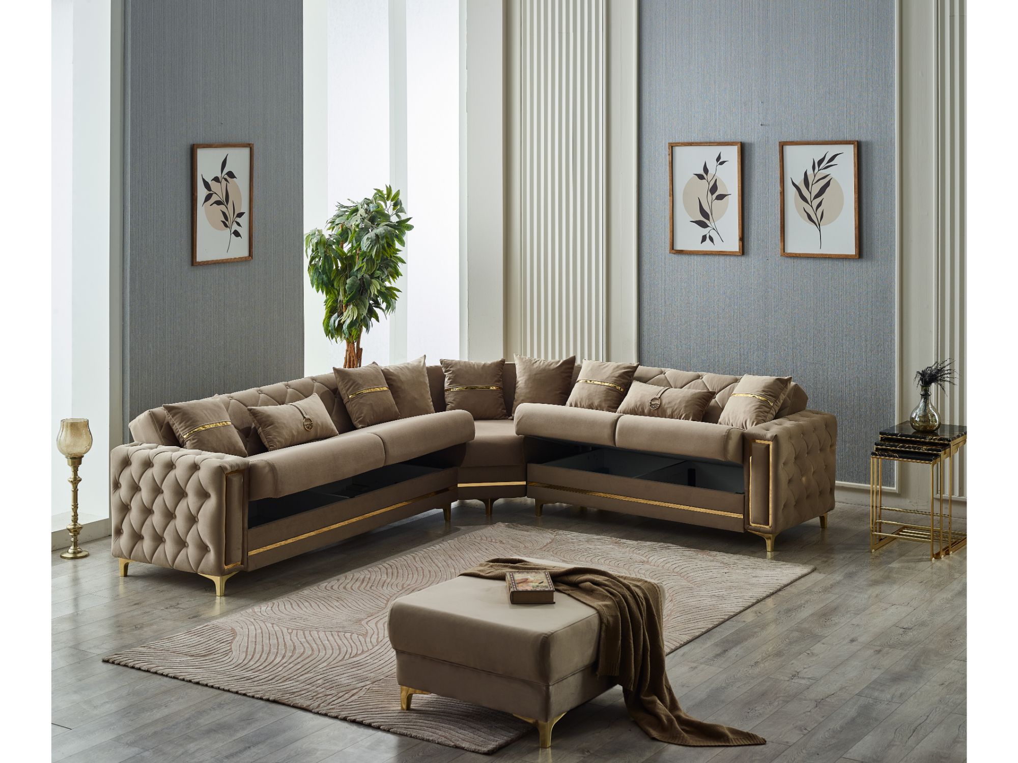 Bolivya Convertible Sectional Sofa Beige