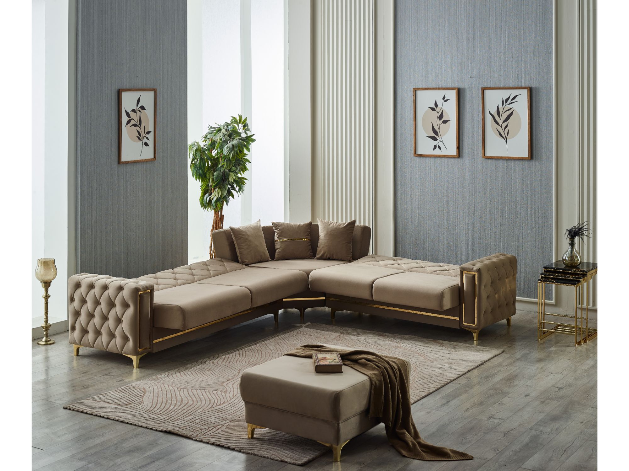 Bolivya Convertible Sectional Sofa Beige