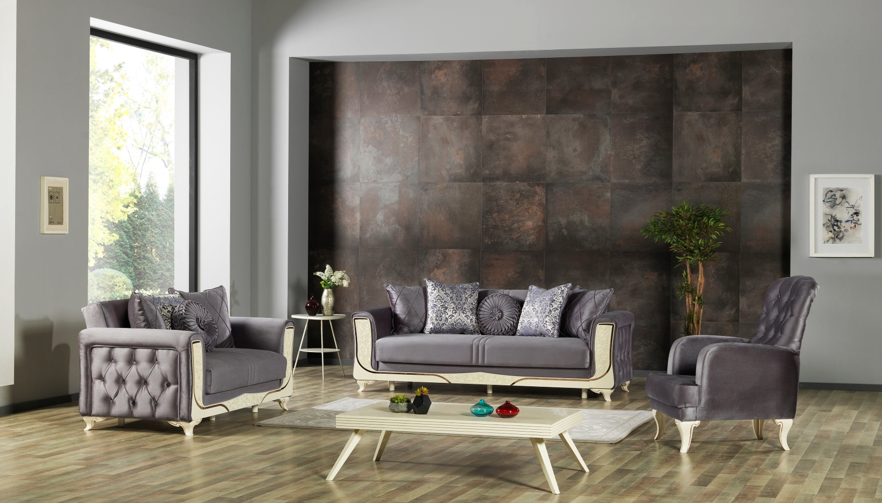 Carmen Convertible Loveseat Dark Grey