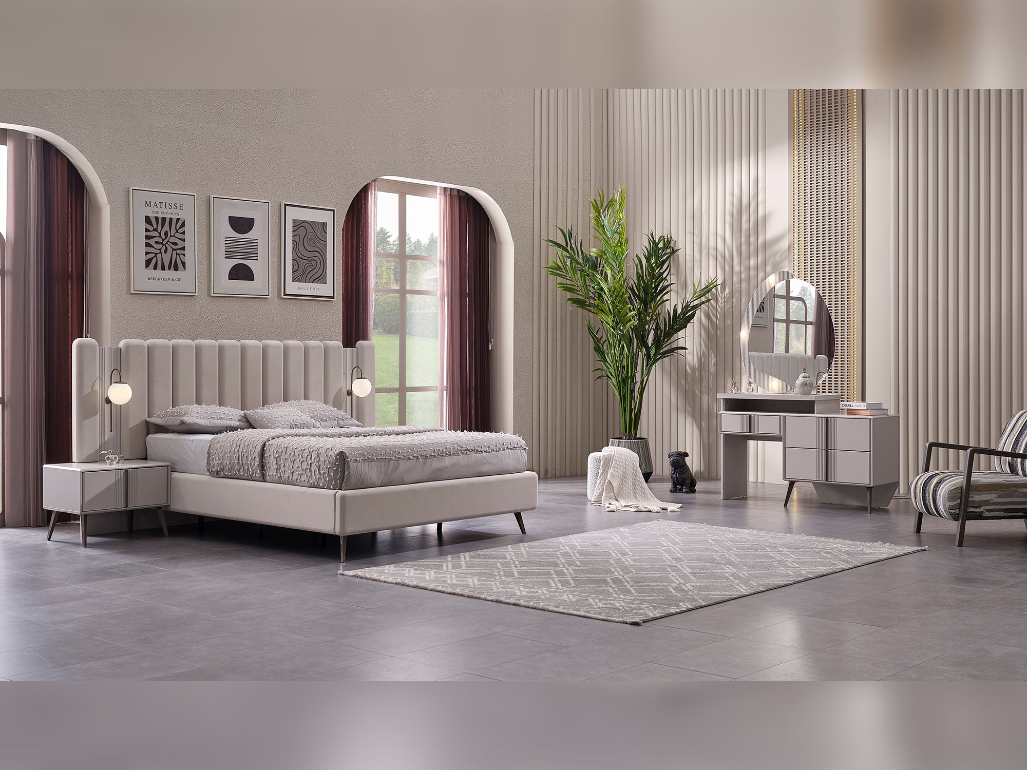 Cenova Bedroom (Queen Frame With Headboard & Dresser With Mirror & 2 Nightstand)