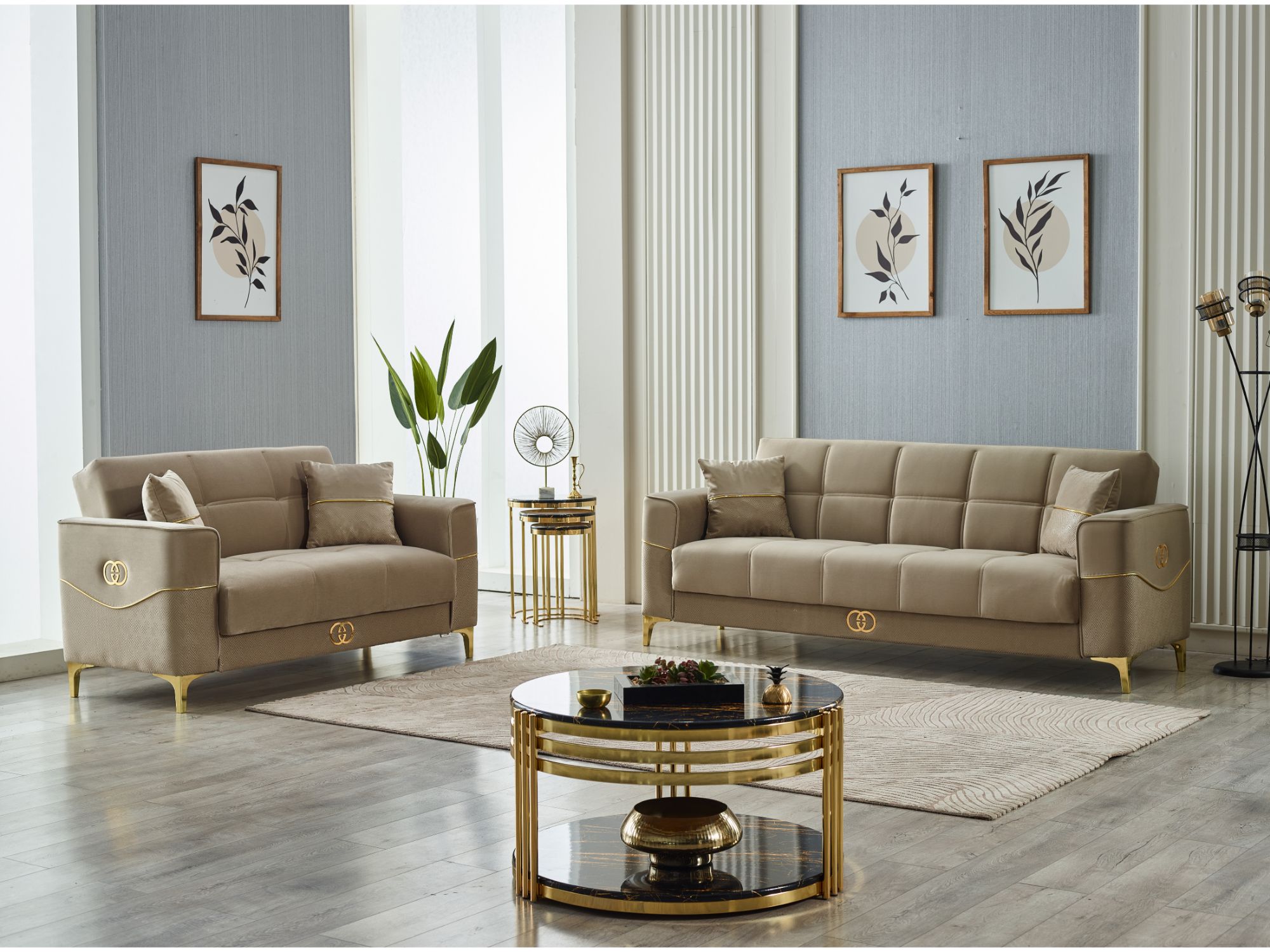 Clara 3-pieces (Sofa & Loveseat & Chair) Livingroom Set Beige