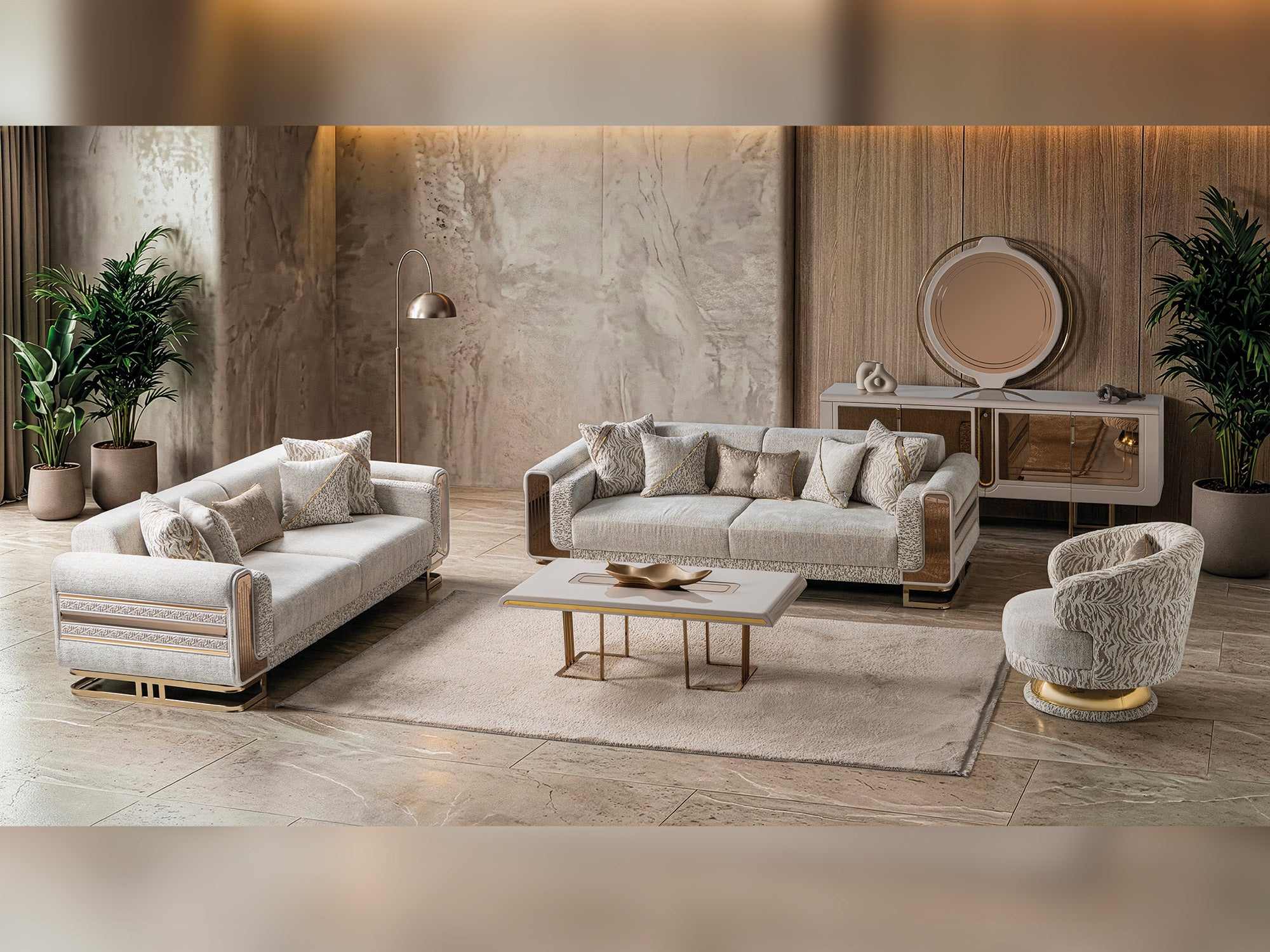 Delux 3-pieces (Sofa & Loveseat & Chair) Livingroom Set Cream