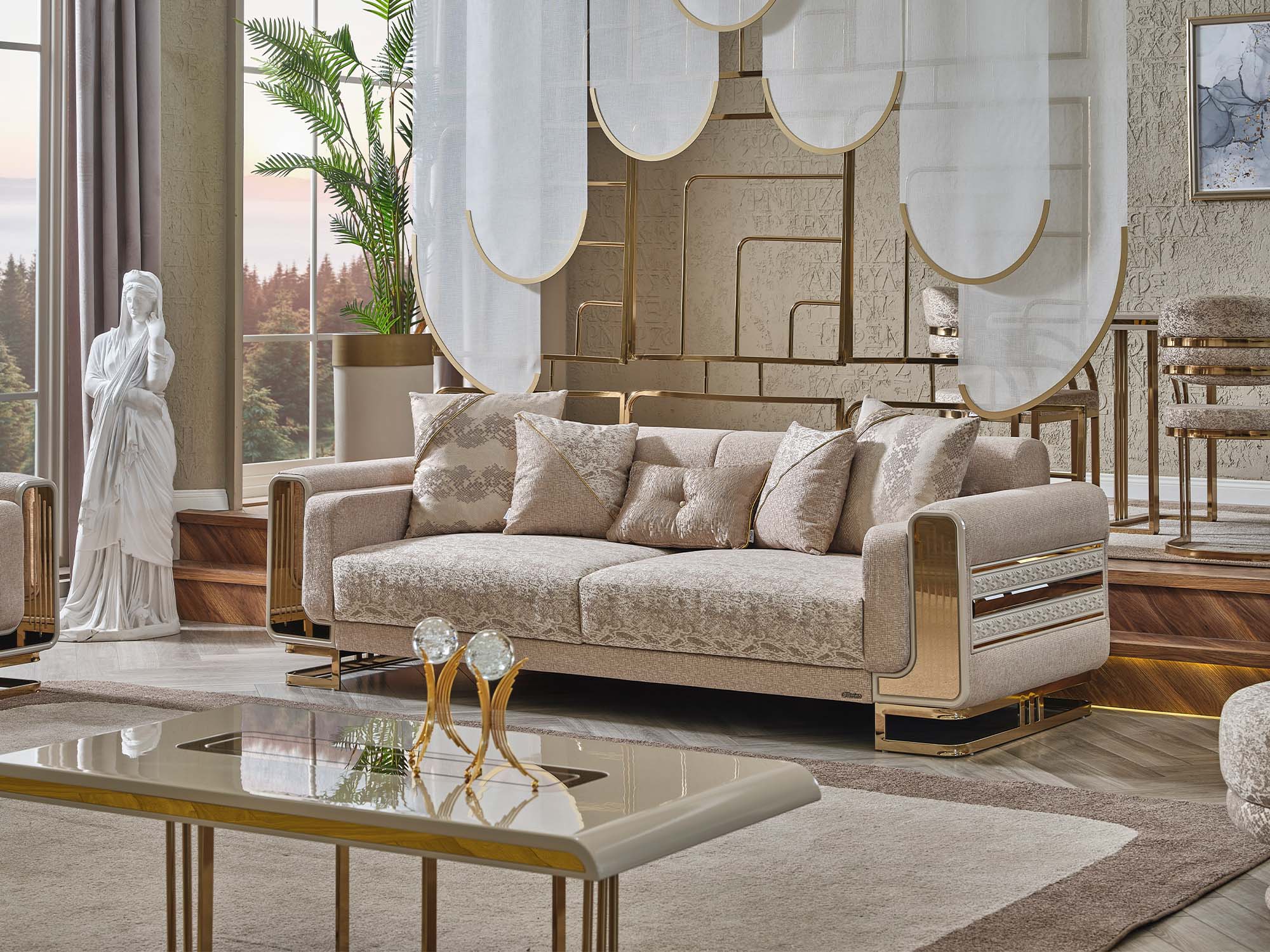 Delux 3-pieces (Sofa & Loveseat & Chair) Livingroom Set Cream