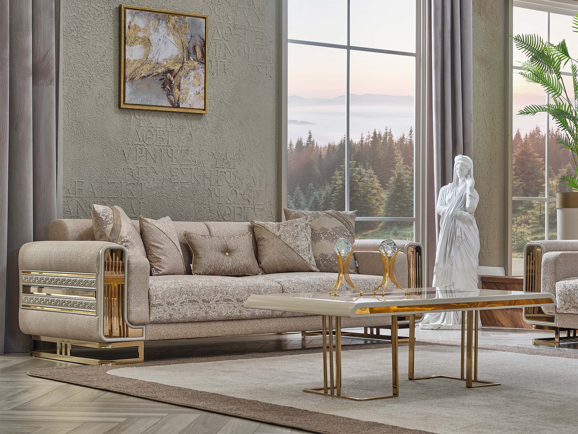 Delux 3-pieces (Sofa & Loveseat & Chair) Livingroom Set Cream