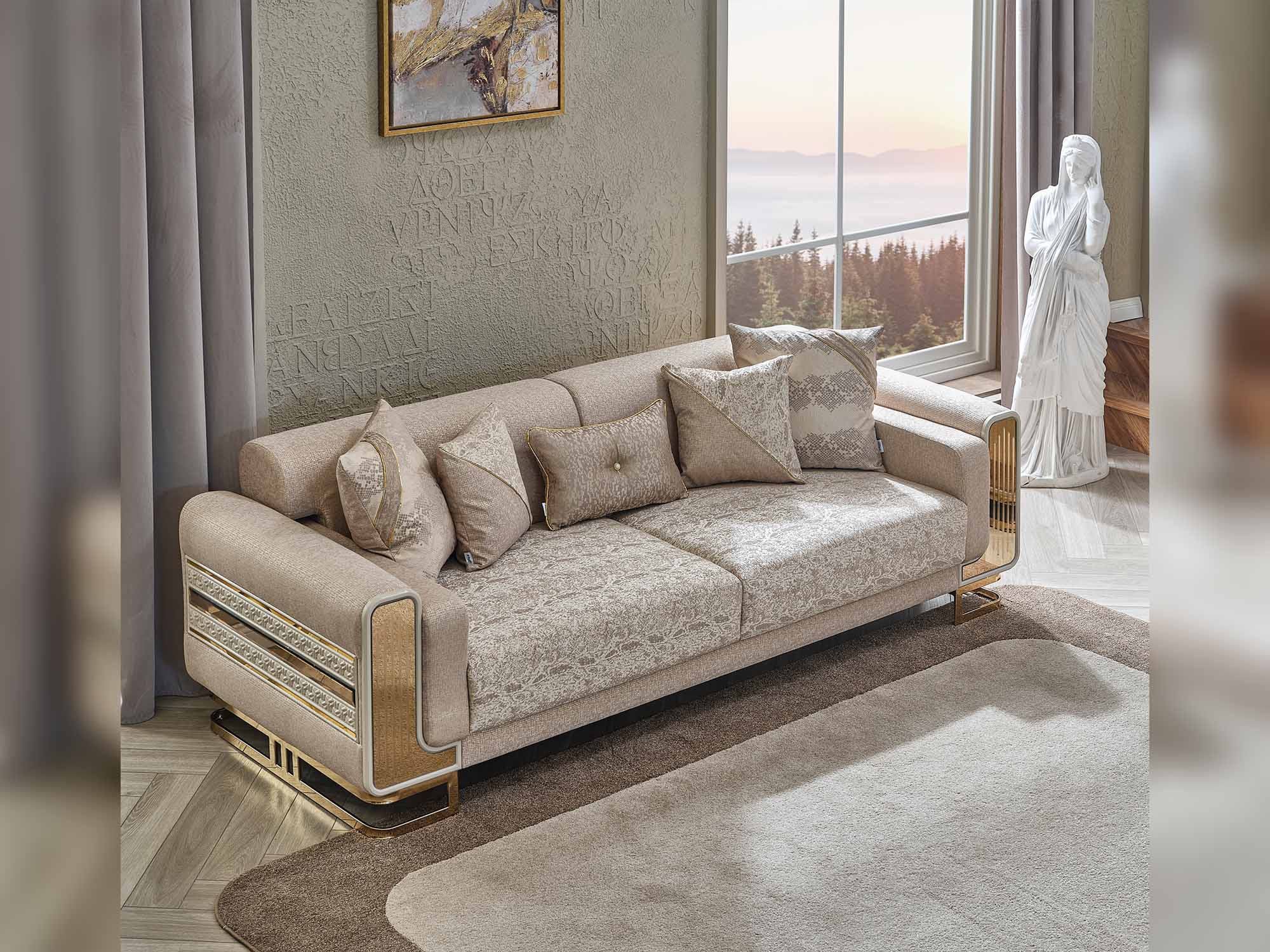 Delux 3-pieces (Sofa & Loveseat & Chair) Livingroom Set Cream