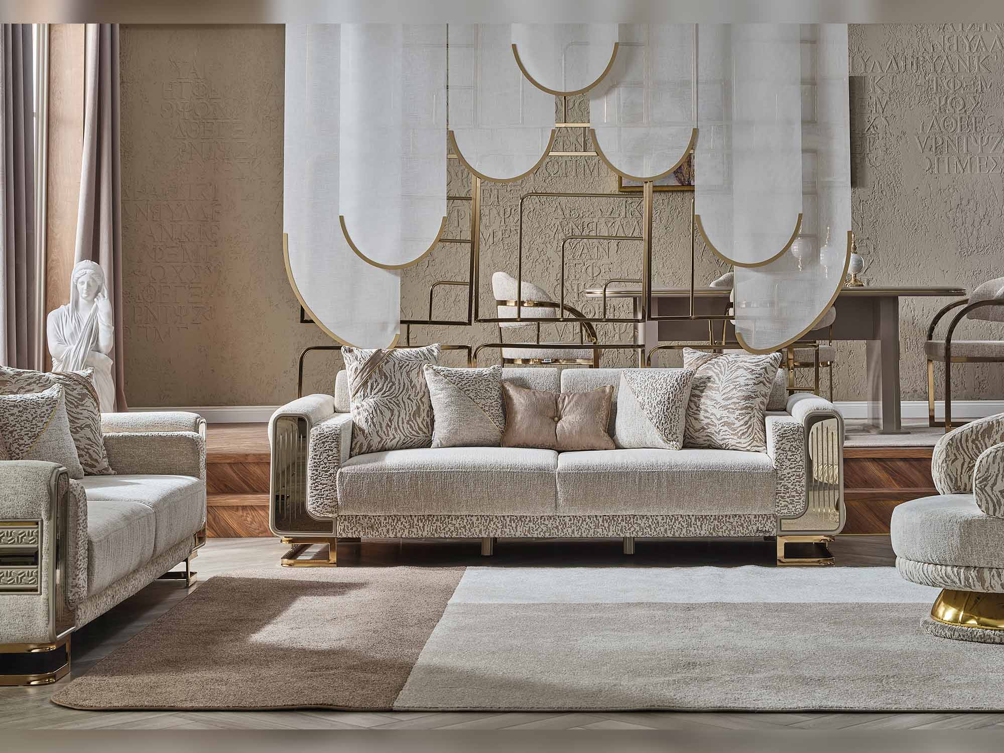 Delux 3-pieces (Sofa & Loveseat & Chair) Livingroom Set Cream