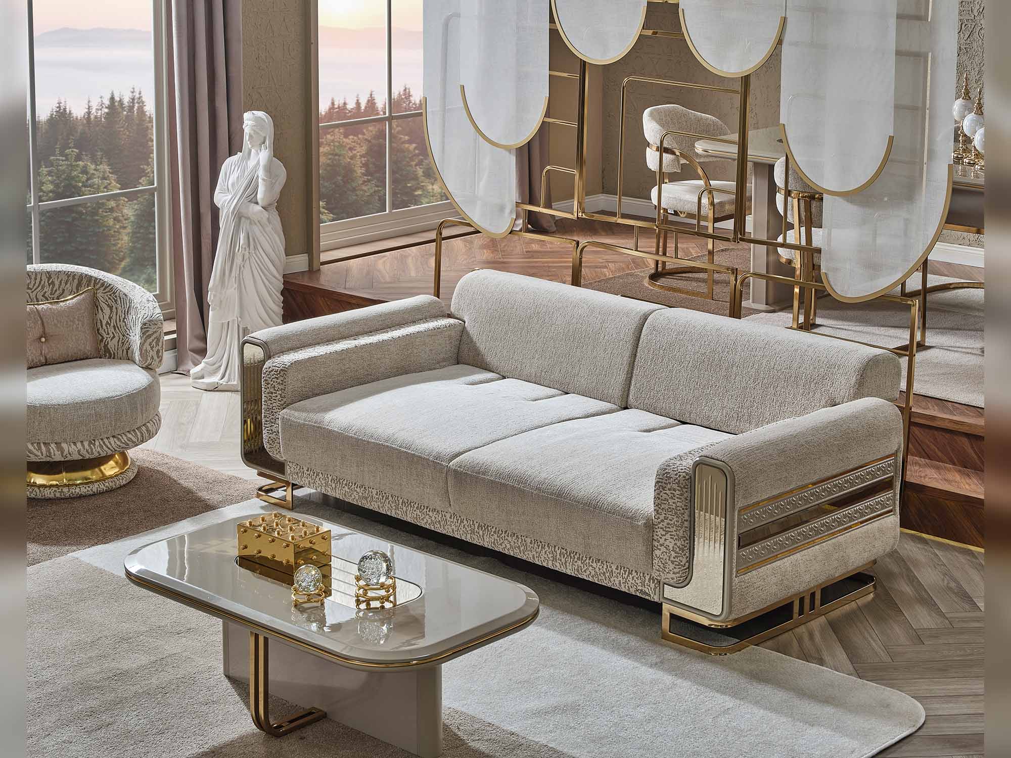 Delux 3-pieces (Sofa & Loveseat & Chair) Livingroom Set Cream