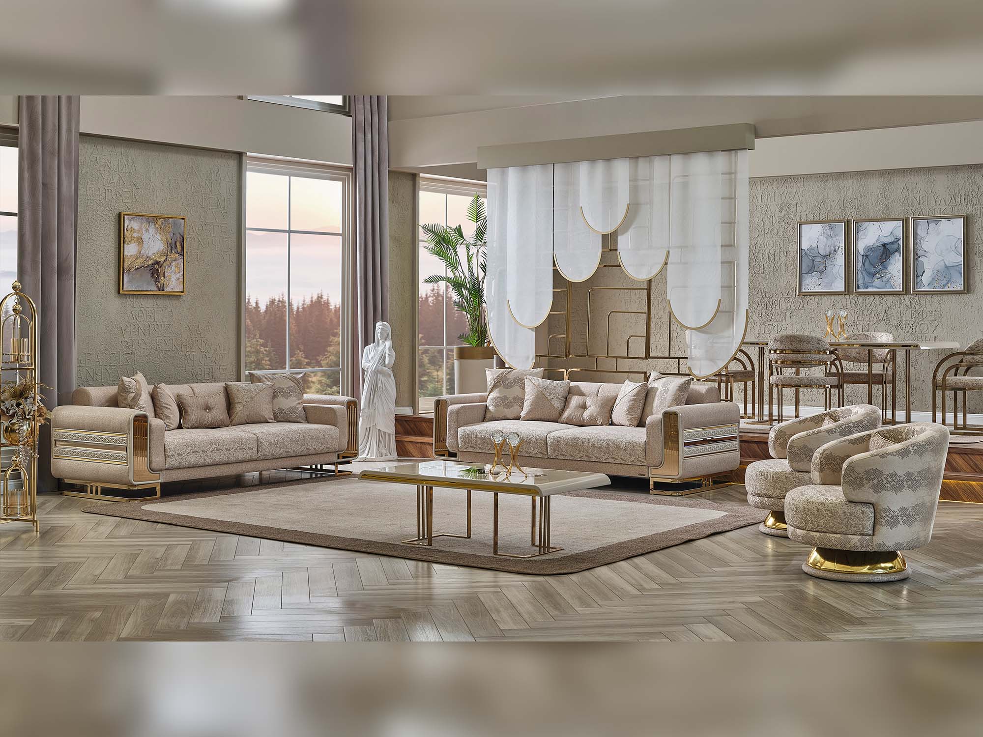 Delux 3-pieces (Sofa & Loveseat & Chair) Livingroom Set Cream