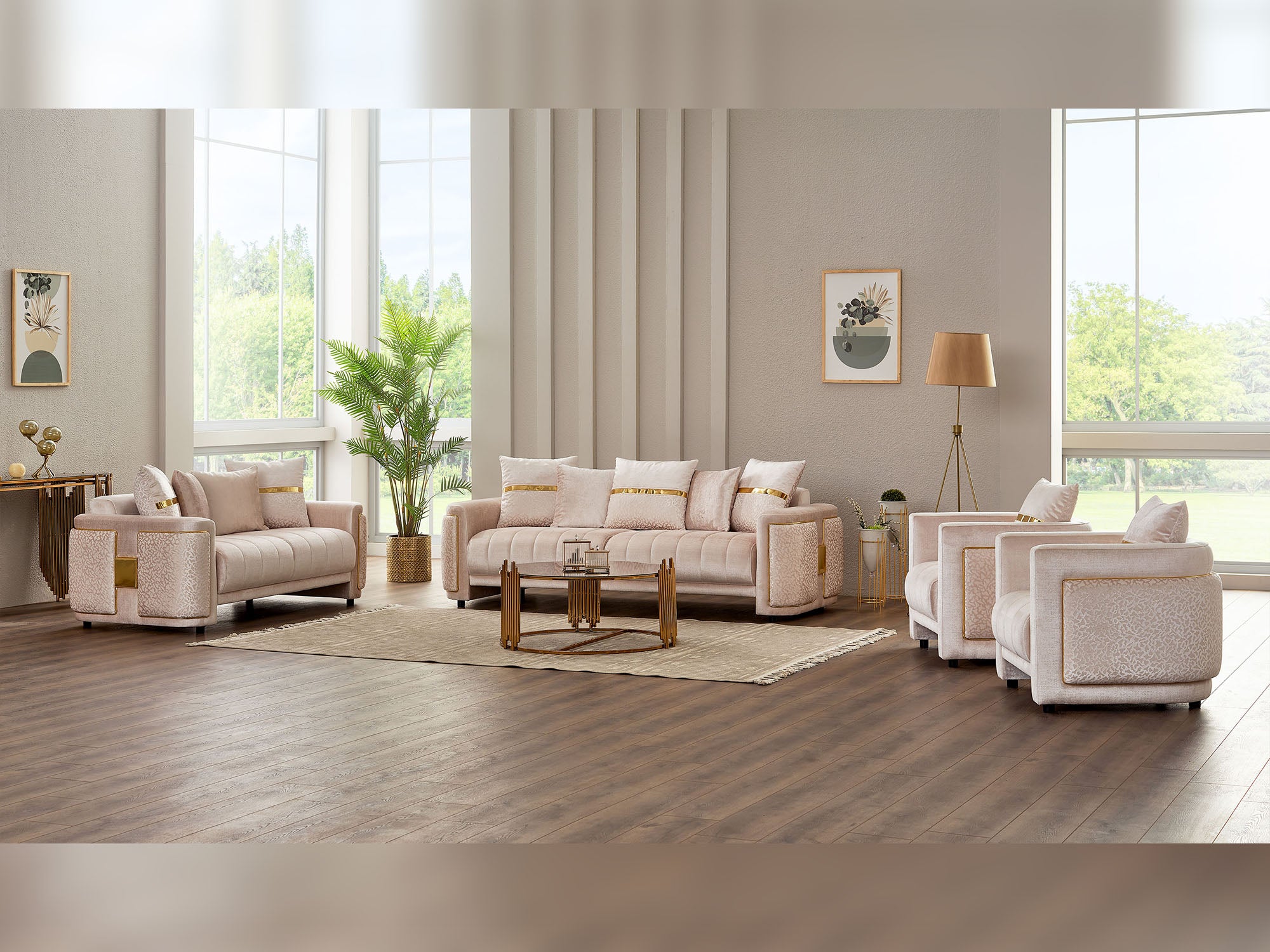 Detroit 5-pieces (2 Sofa & Loveseat & 2 Chair) Livingroom Set Beige