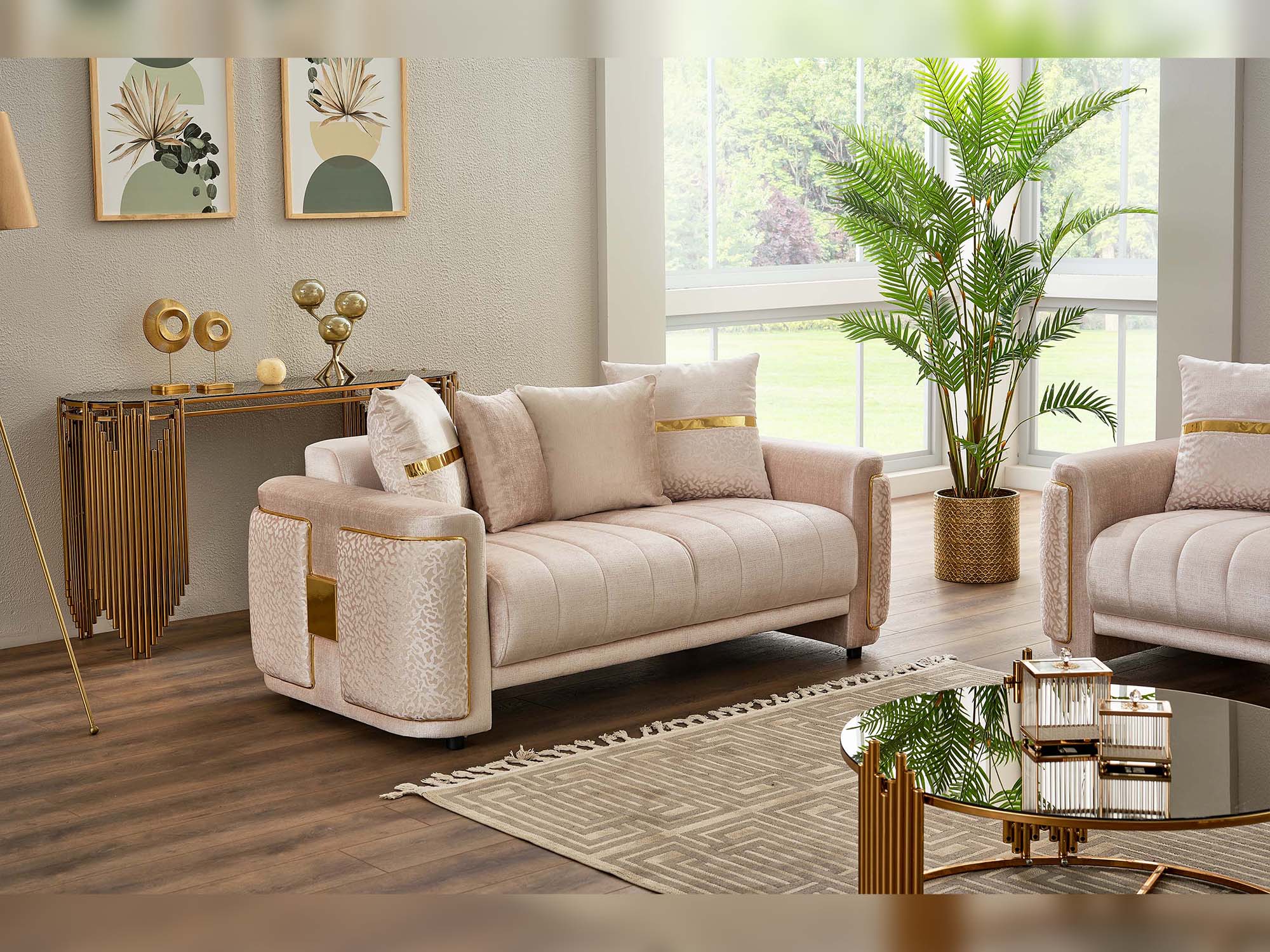 Detroit 5-pieces (2 Sofa & Loveseat & 2 Chair) Livingroom Set Beige