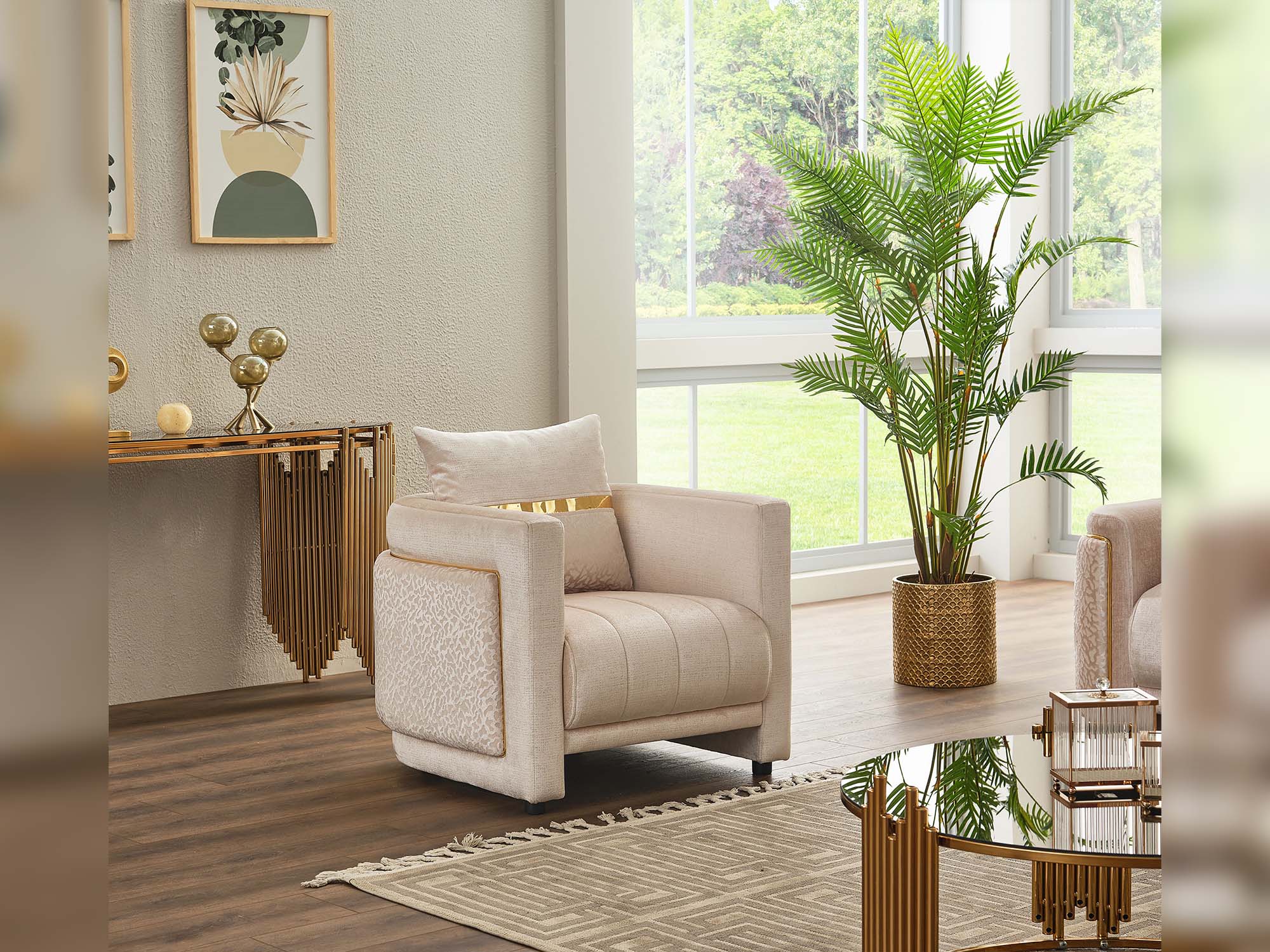 Detroit 5-pieces (2 Sofa & Loveseat & 2 Chair) Livingroom Set Beige