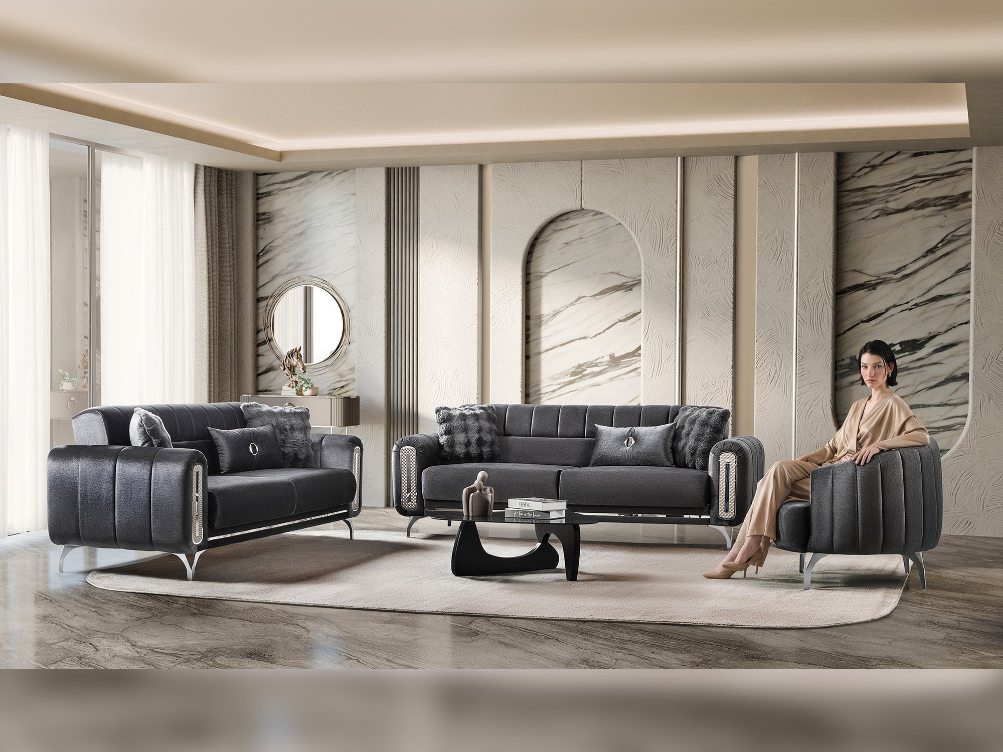 Dior 3-pieces (Sofa & Loveseat & Chair) Livingroom Set