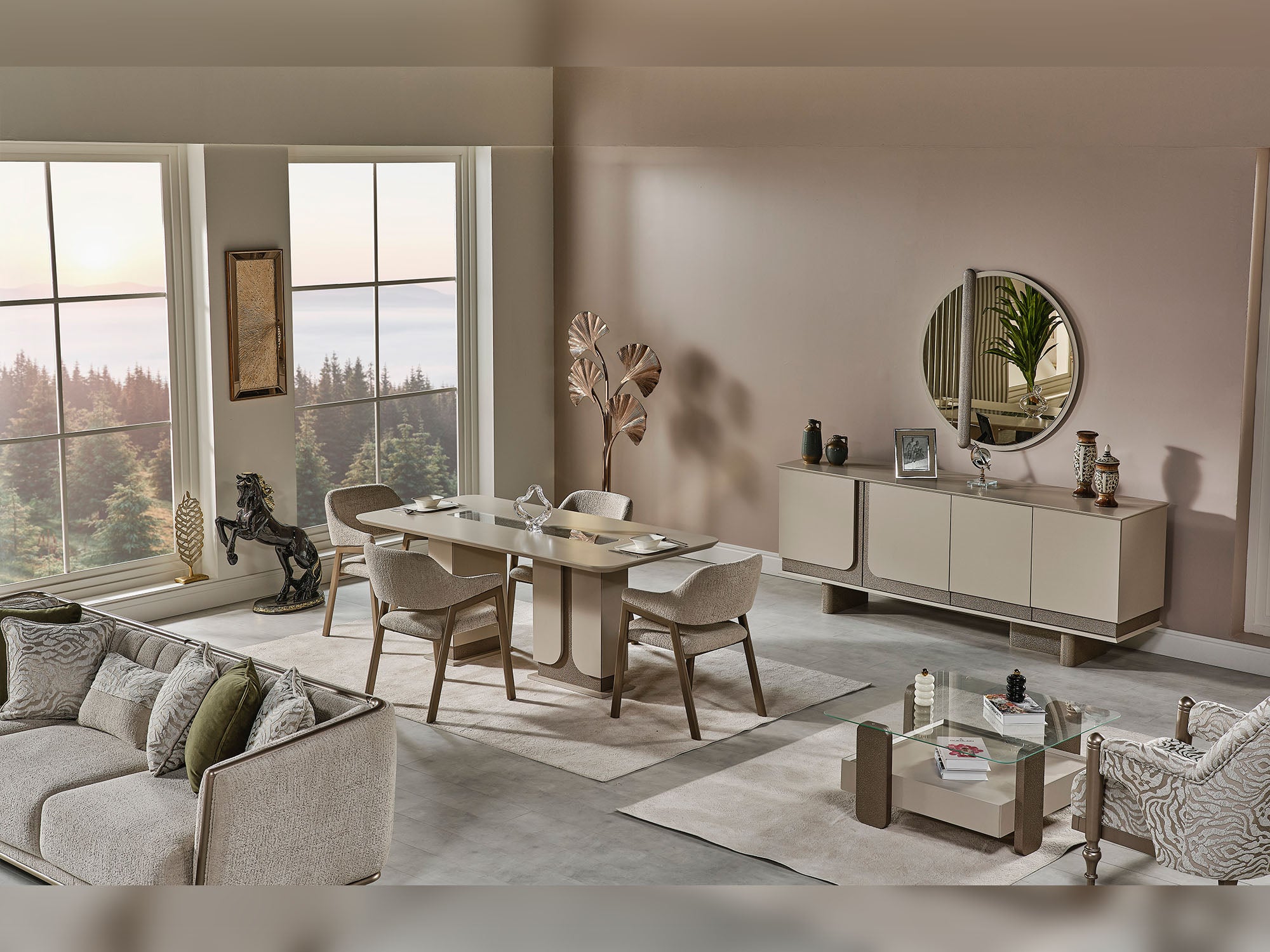 Efes Mum Diningroom (Consol With Mirror & Dining Table & 6 Dining Chair)