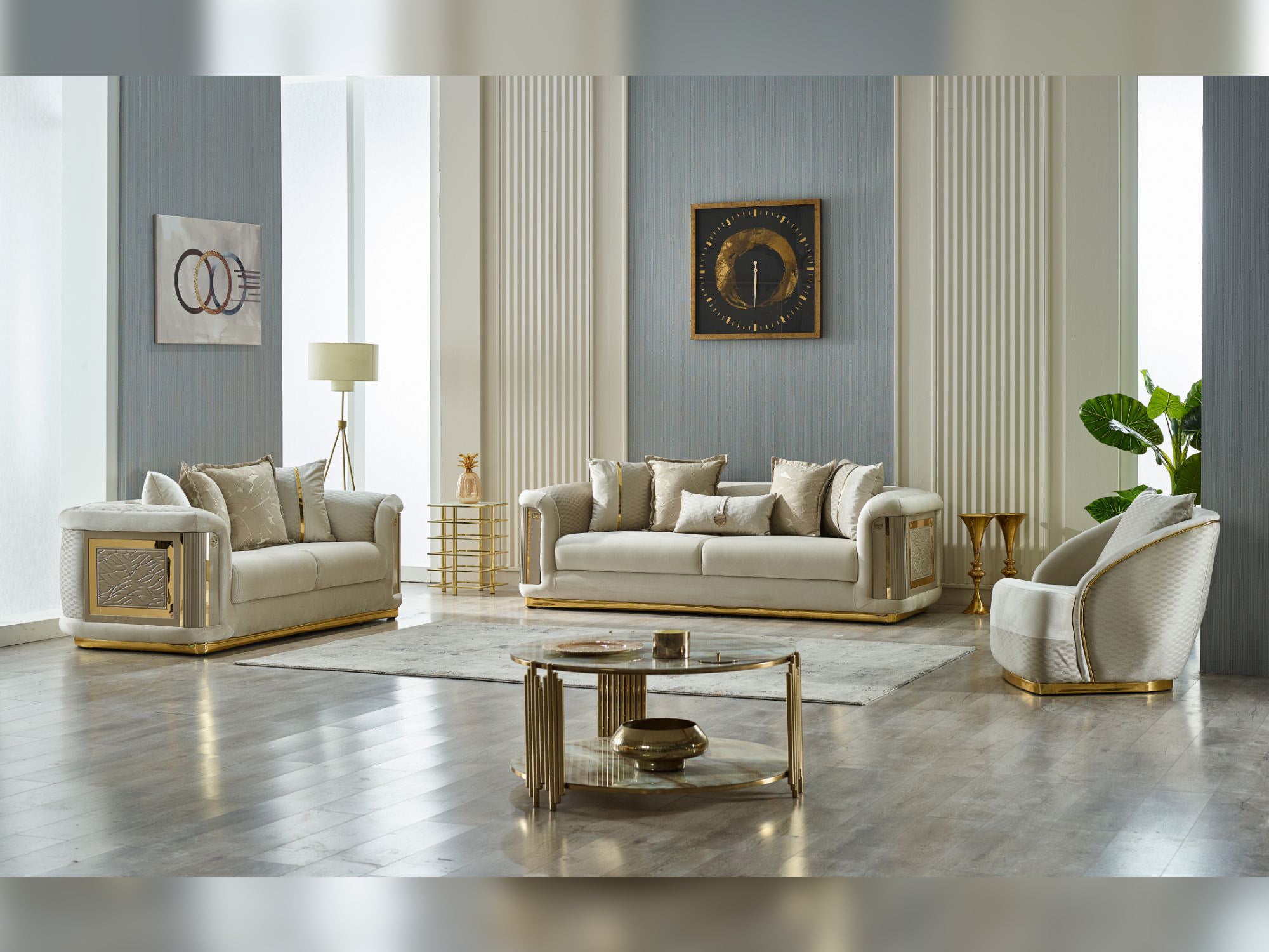 Elegance 3-pieces (Sofa & Loveseat & Chair) Livingroom Set Cream