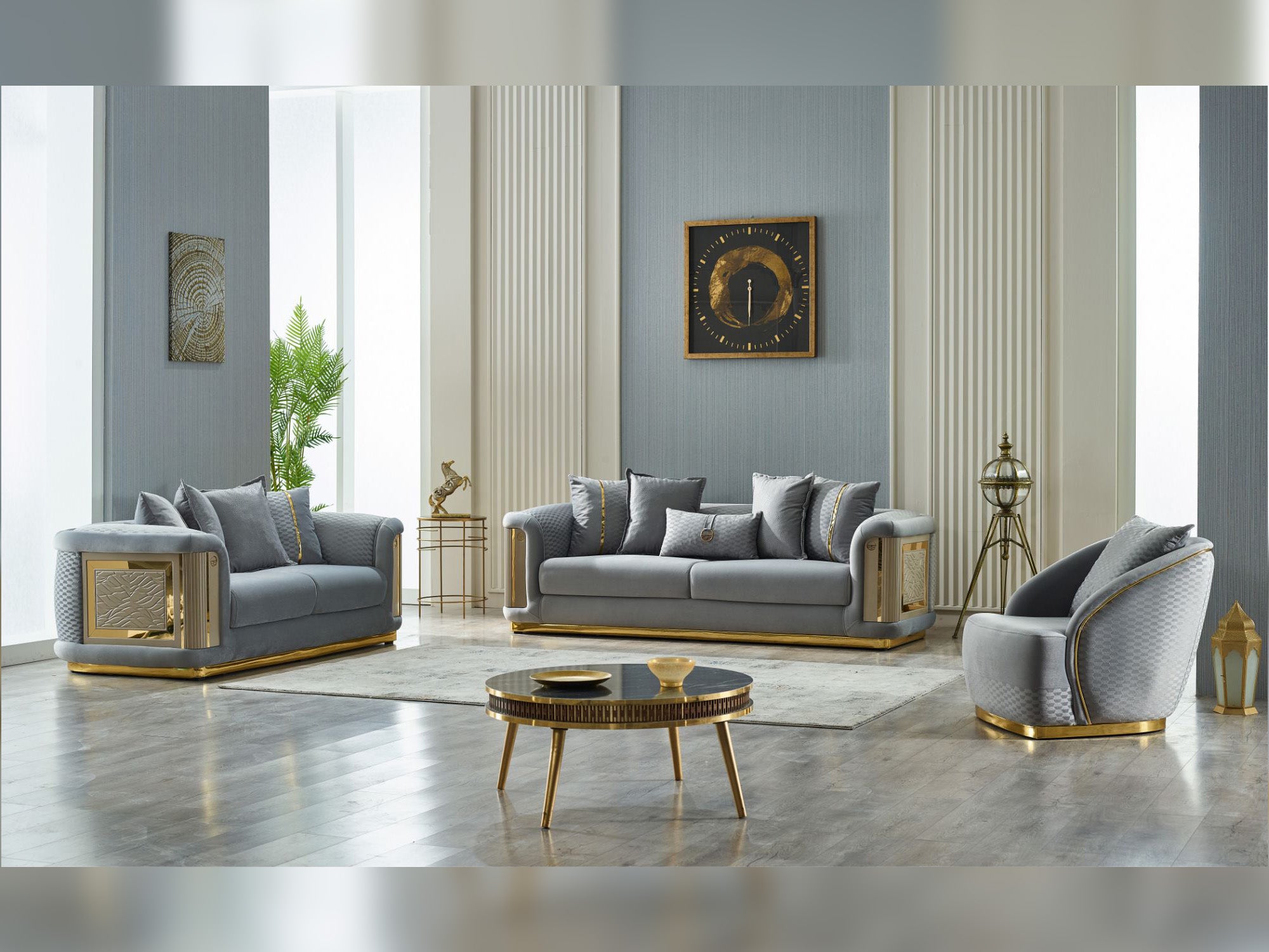 Elegance 3-pieces (Sofa & Loveseat & Chair) Livingroom Set Light Grey