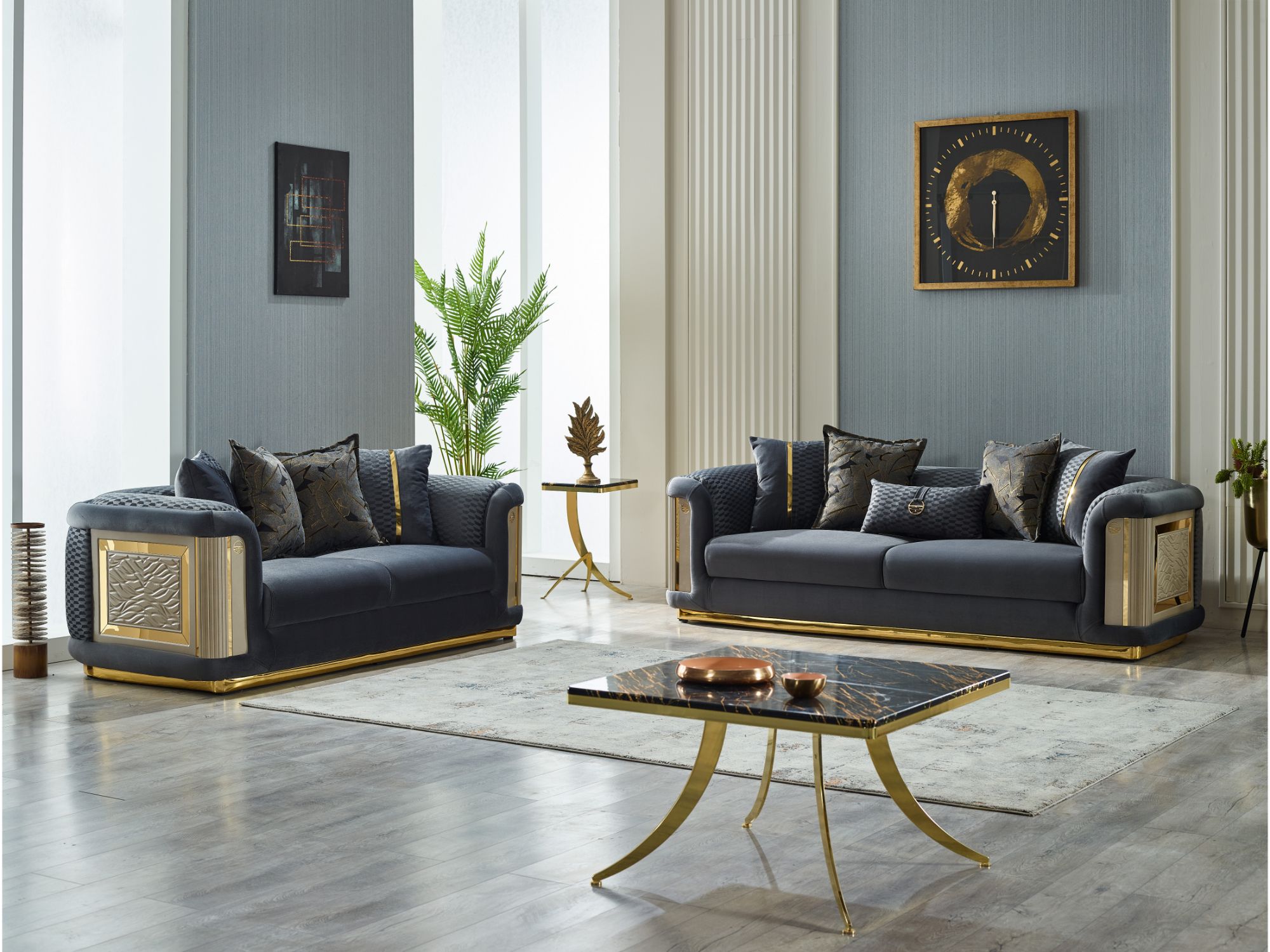 Elegance 3-pieces (Sofa & Loveseat & Chair) Livingroom Set Dark Grey