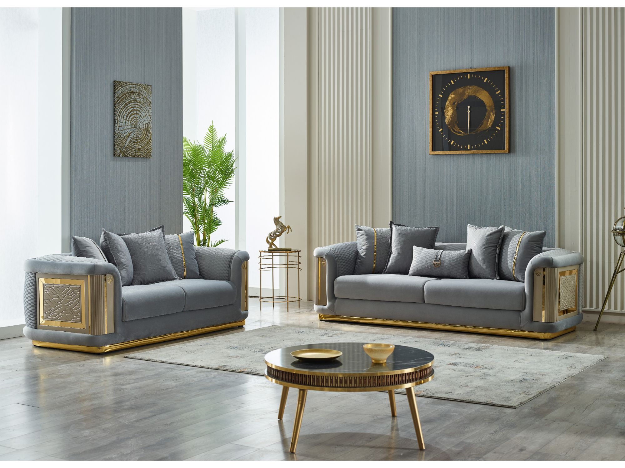 Elegance 3-pieces (Sofa & Loveseat & Chair) Livingroom Set Light Grey
