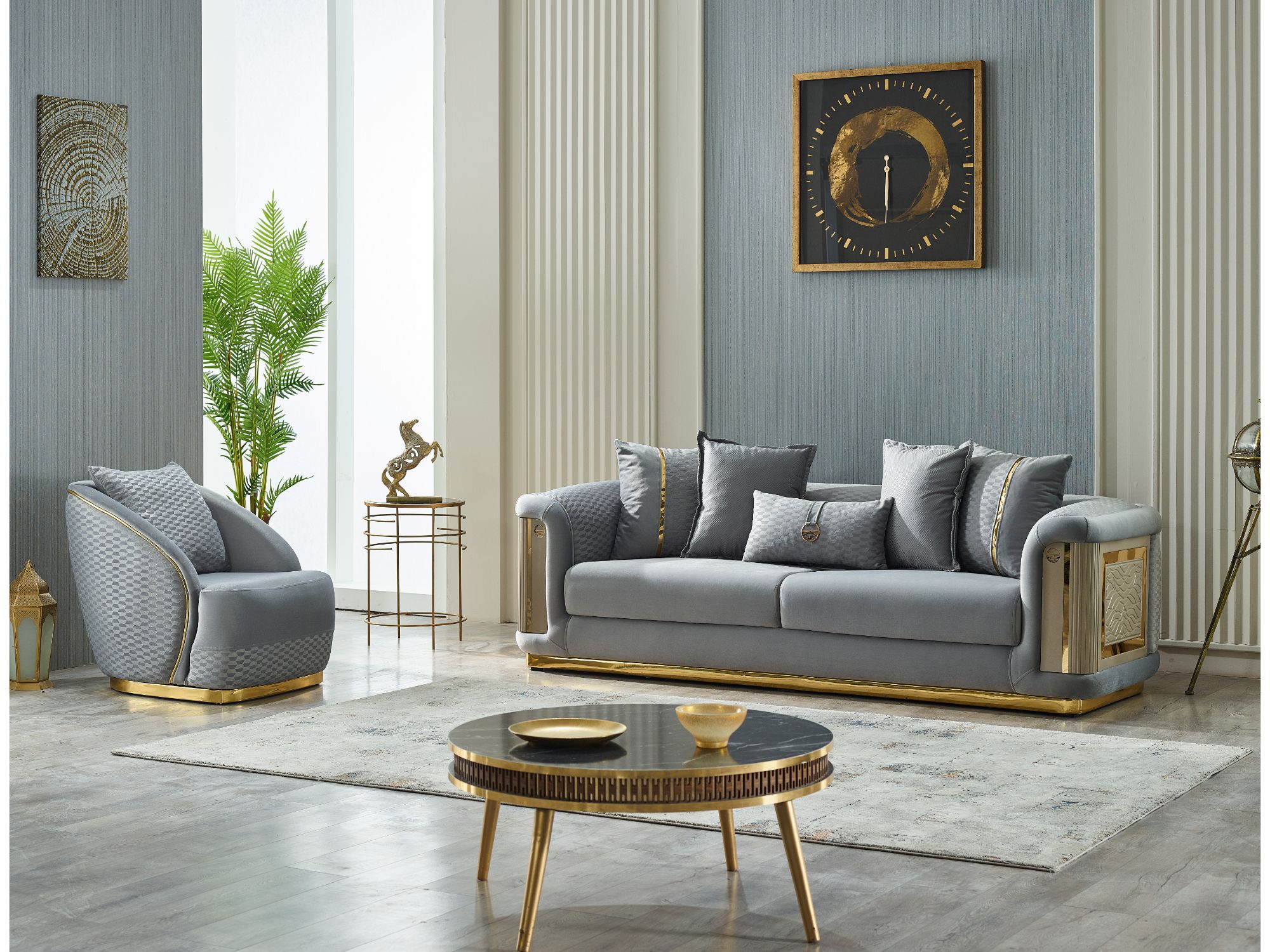 Elegance 3-pieces (Sofa & Loveseat & Chair) Livingroom Set Light Grey