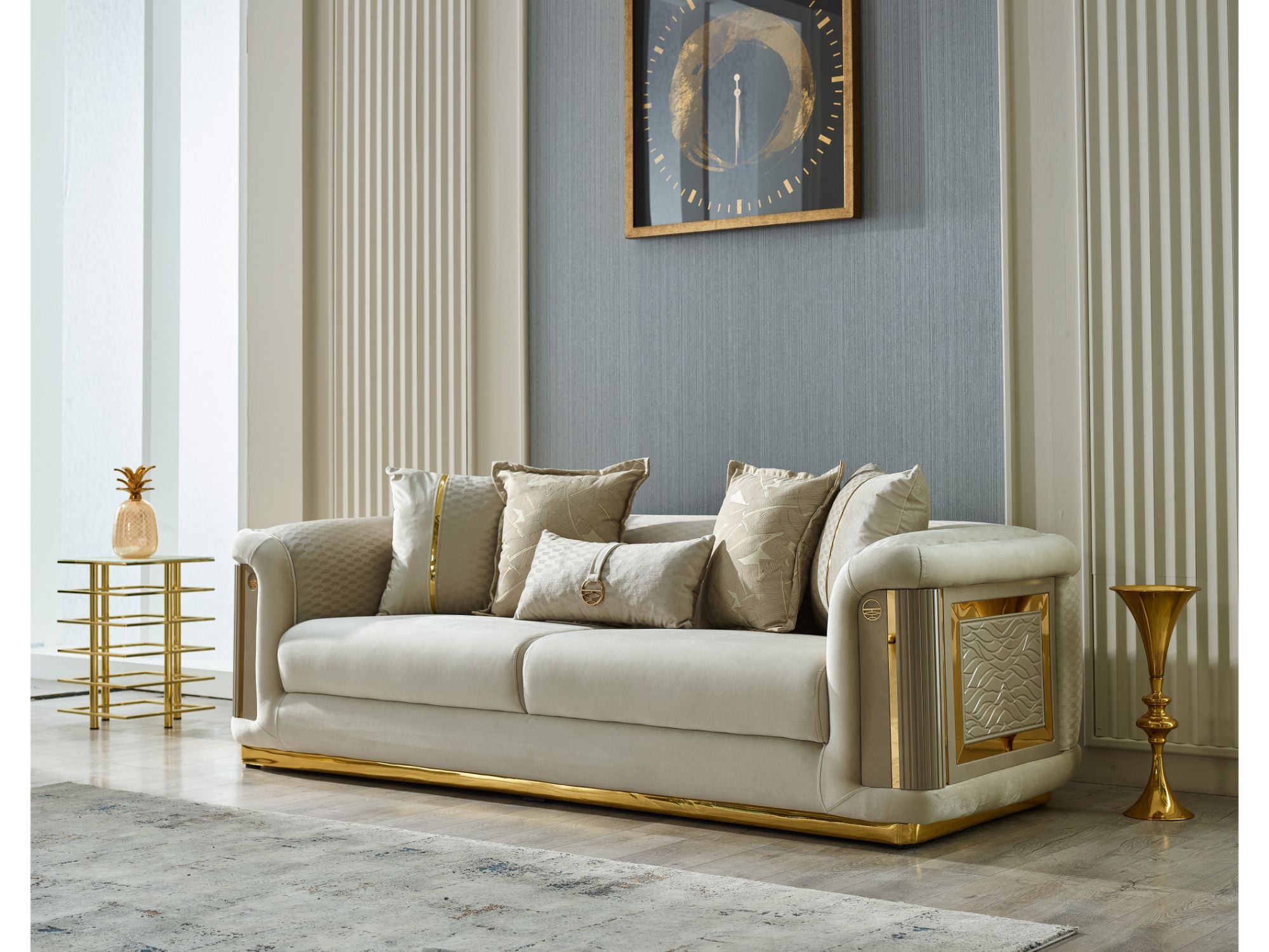 Elegance 3-pieces (Sofa & Loveseat & Chair) Livingroom Set Cream