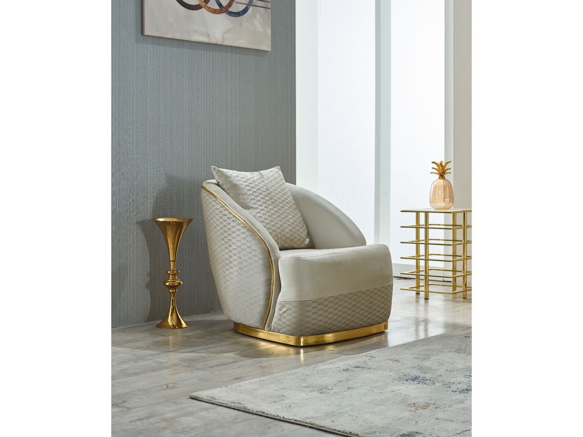 Elegance 3-pieces (Sofa & Loveseat & Chair) Livingroom Set Cream