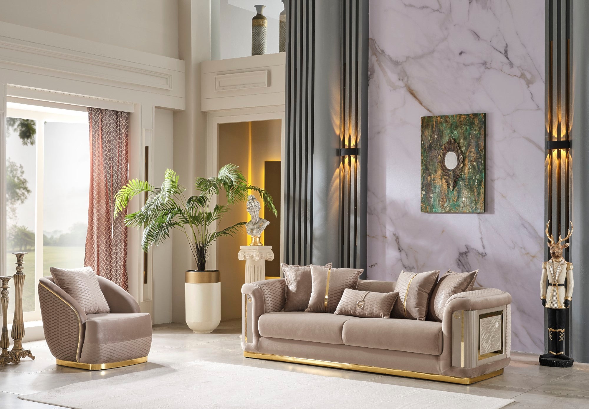 Elegance 3-pieces (Sofa & Loveseat & Chair) Livingroom Set Beige