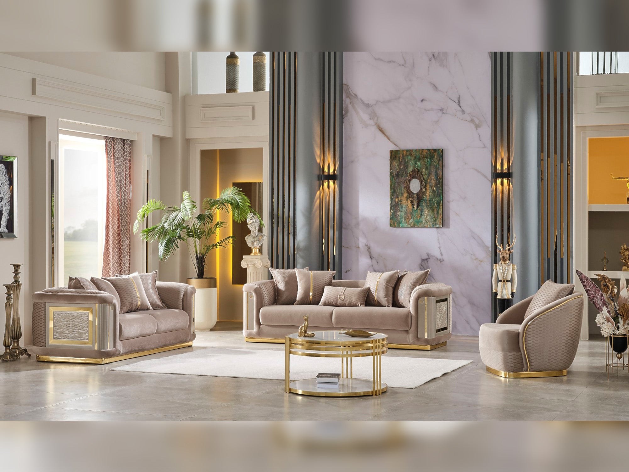 Elegance 3-pieces (Sofa & Loveseat & Chair) Livingroom Set Beige
