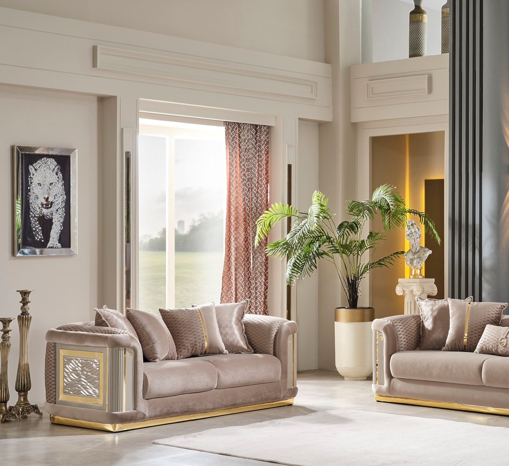 Elegance 3-pieces (Sofa & Loveseat & Chair) Livingroom Set Beige