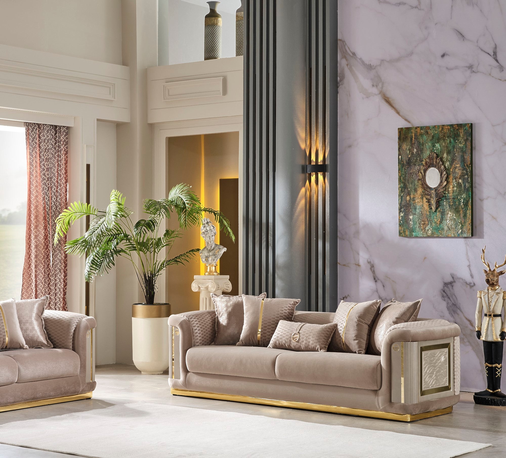 Elegance 3-pieces (Sofa & Loveseat & Chair) Livingroom Set Beige